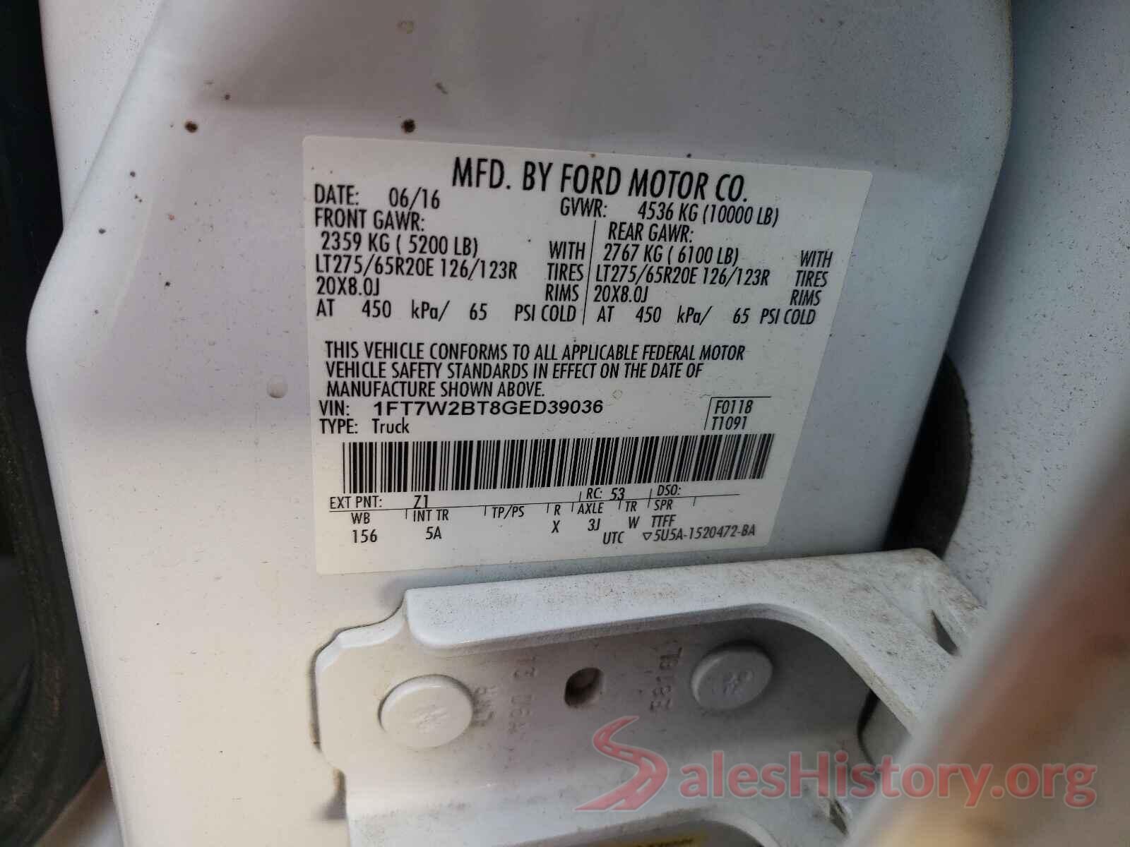 1FT7W2BT8GED39036 2016 FORD F250