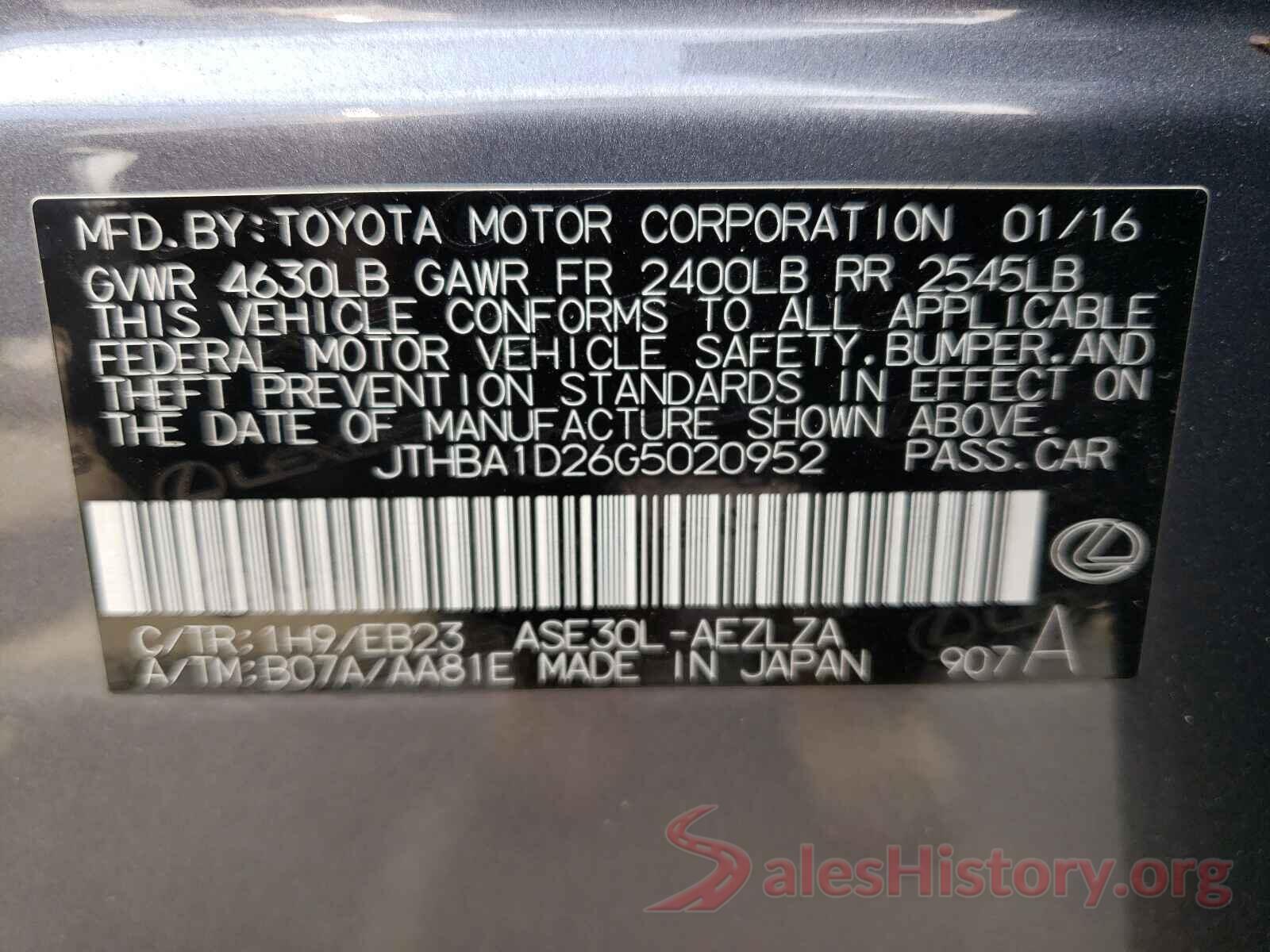 JTHBA1D26G5020952 2016 LEXUS IS