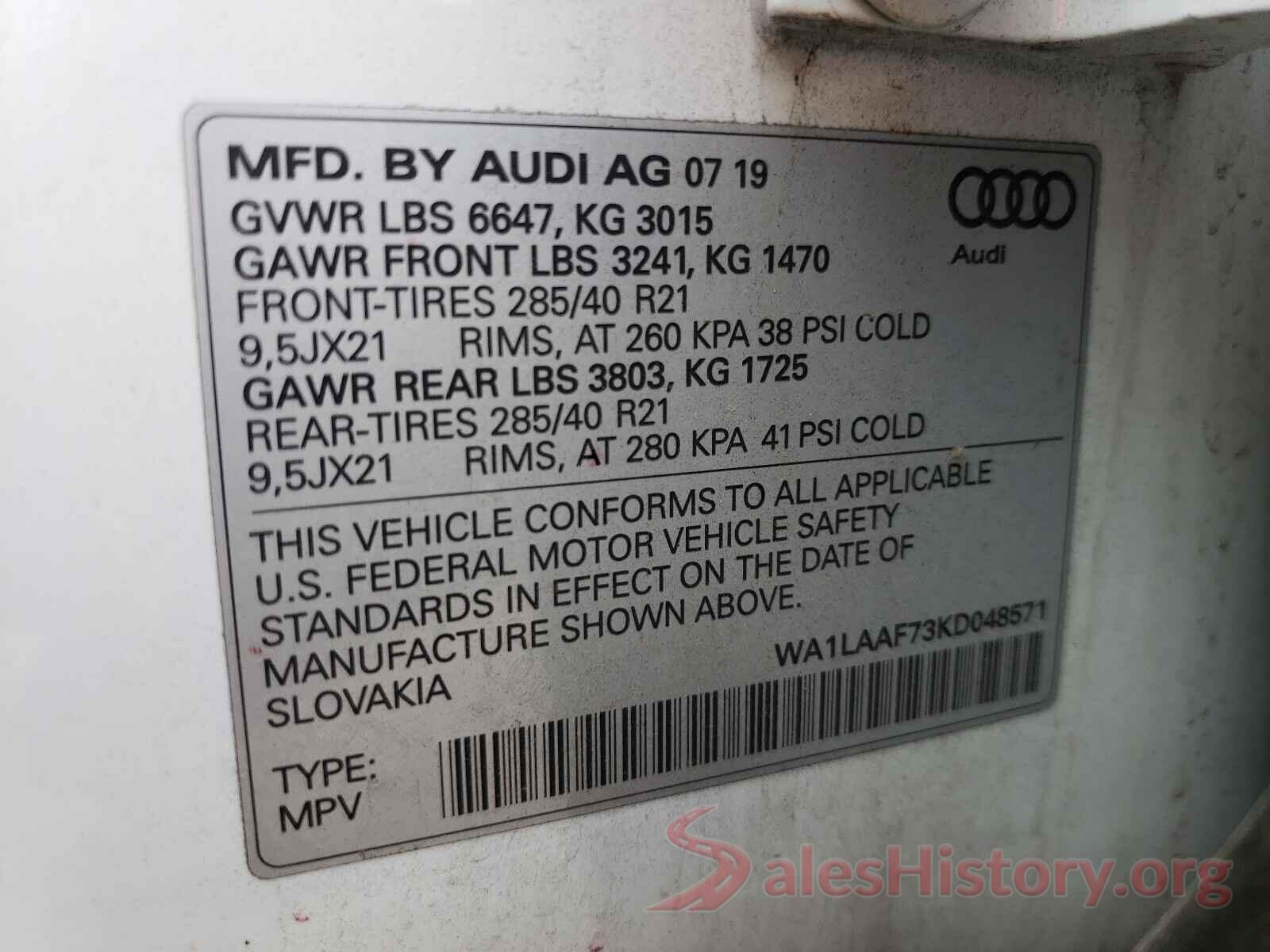 WA1LAAF73KD048571 2019 AUDI Q7