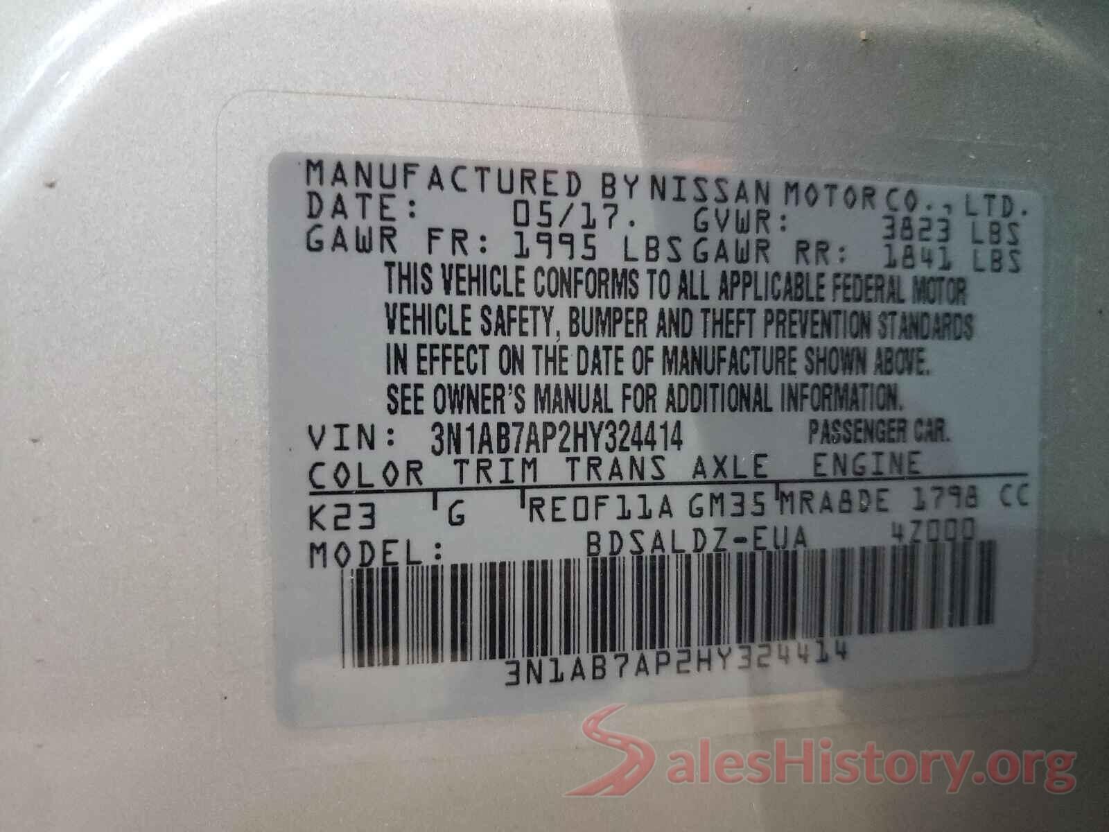 3N1AB7AP2HY324414 2017 NISSAN SENTRA