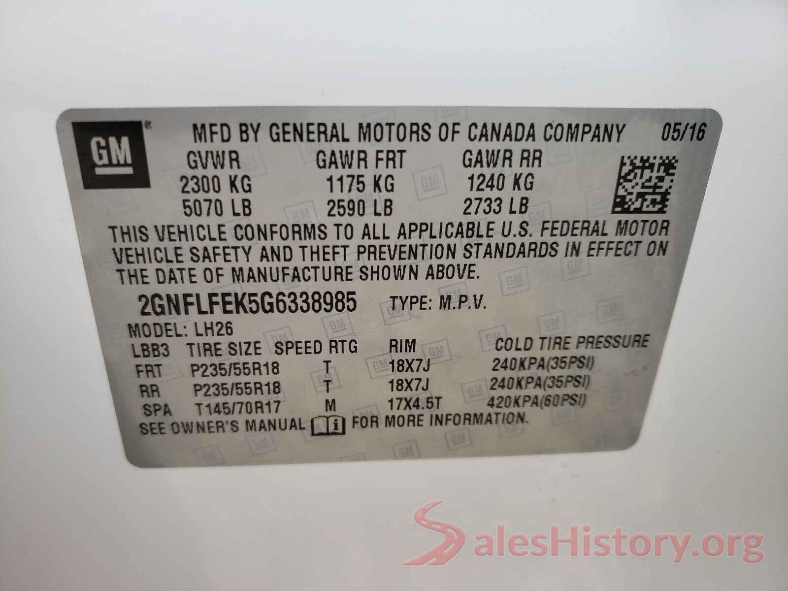 2GNFLFEK5G6338985 2016 CHEVROLET EQUINOX