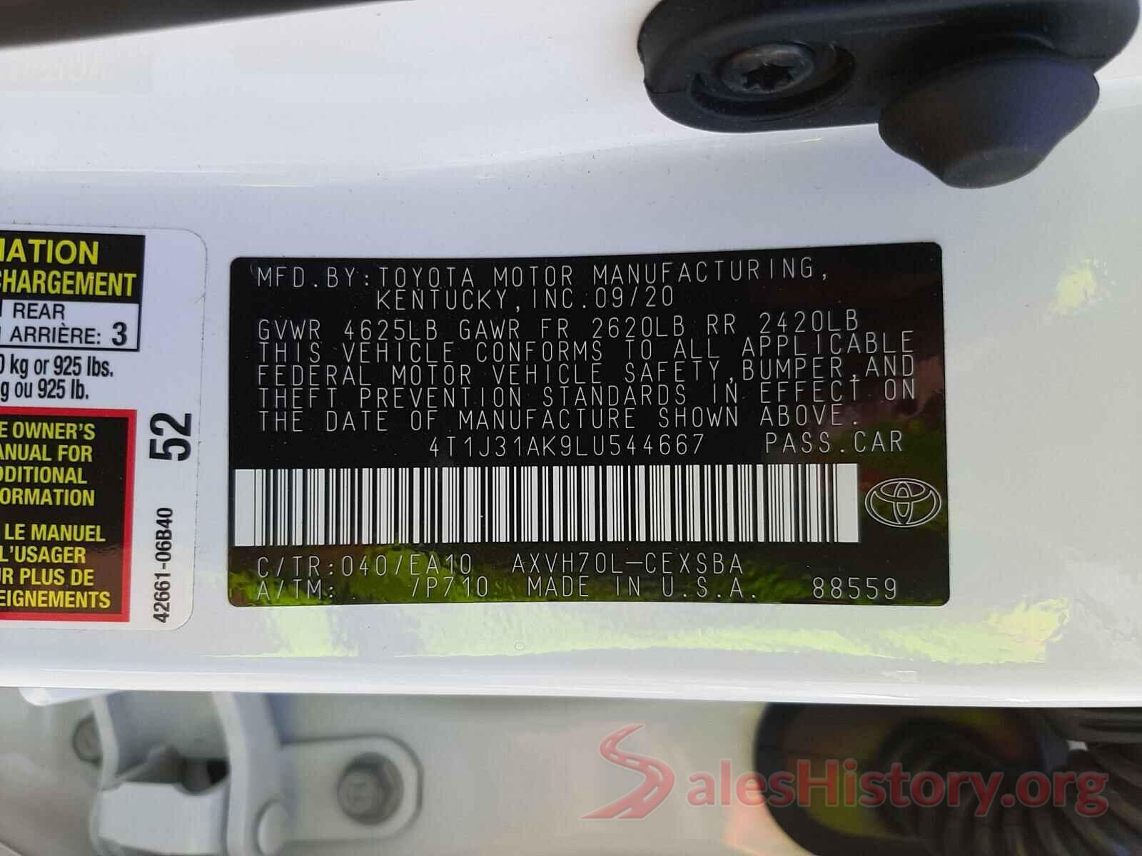 4T1J31AK9LU544667 2020 TOYOTA CAMRY