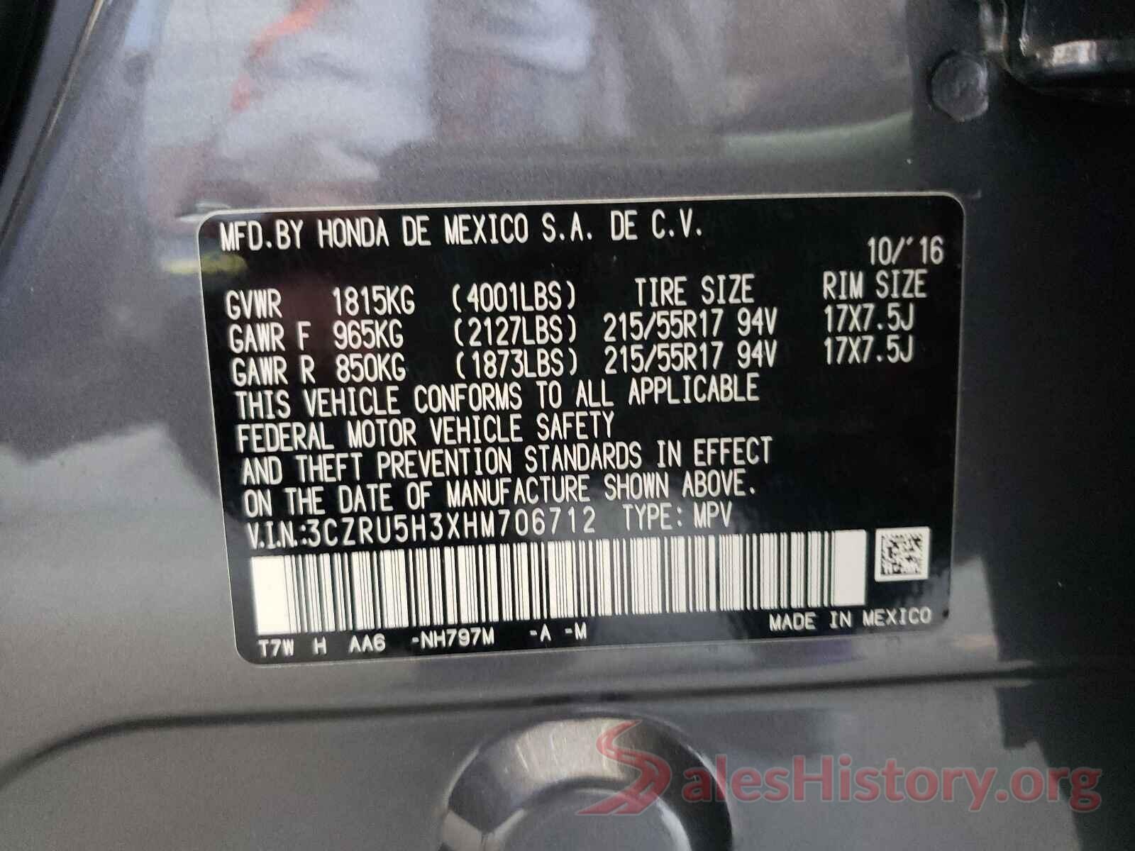 3CZRU5H3XHM706712 2017 HONDA HR-V