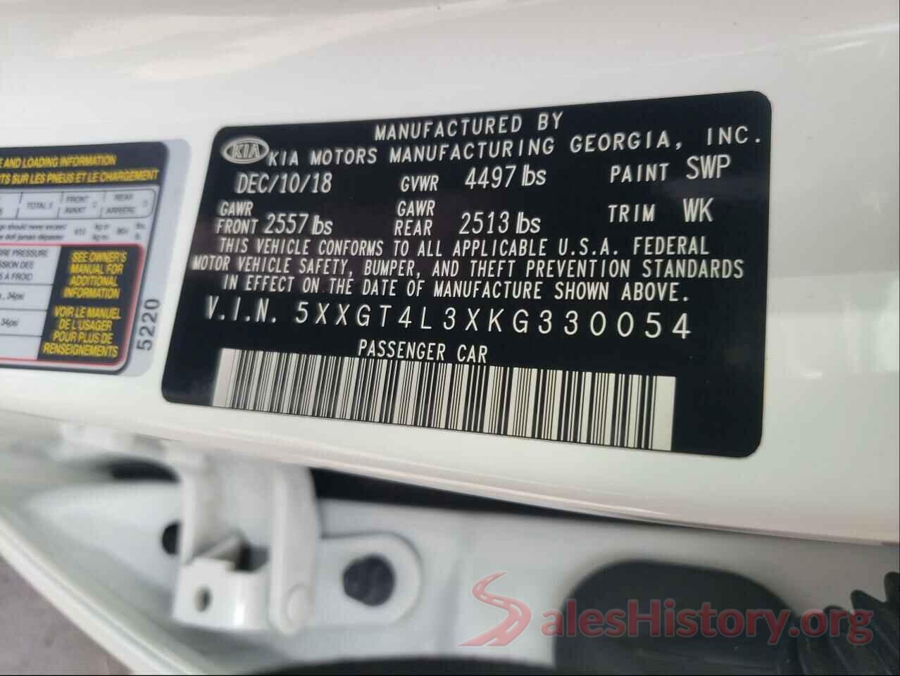 5XXGT4L3XKG330054 2019 KIA OPTIMA