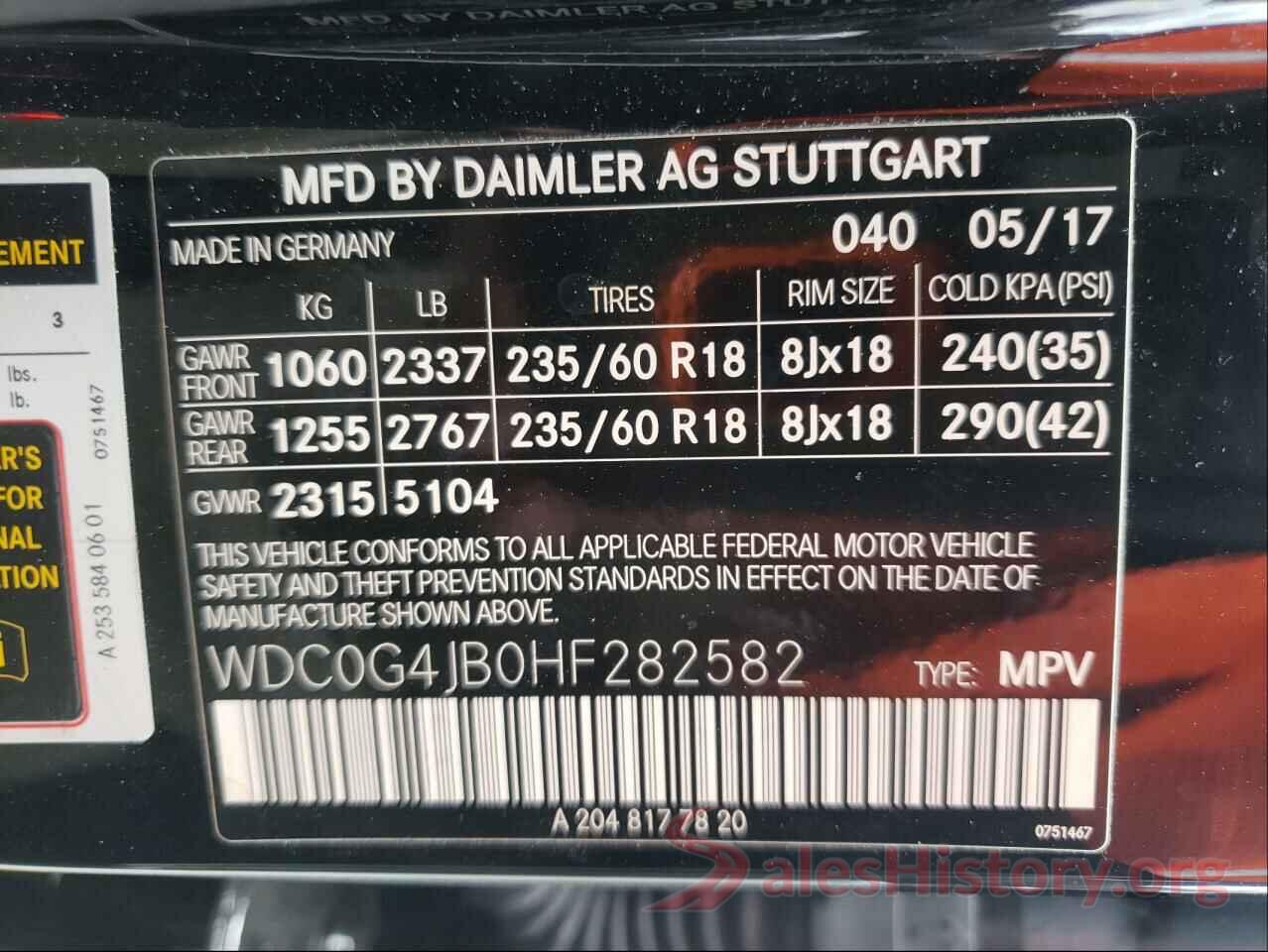 WDC0G4JB0HF282582 2017 MERCEDES-BENZ G CLASS