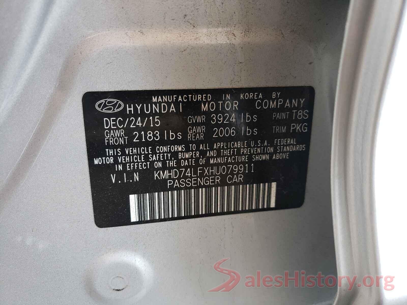 KMHD74LFXHU079911 2017 HYUNDAI ELANTRA