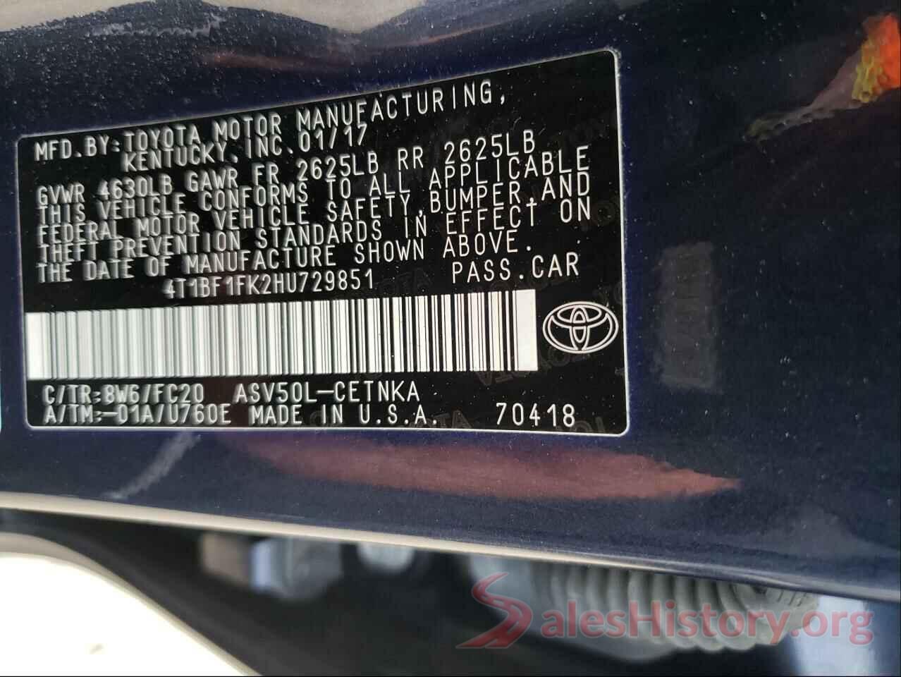 4T1BF1FK2HU729851 2017 TOYOTA CAMRY