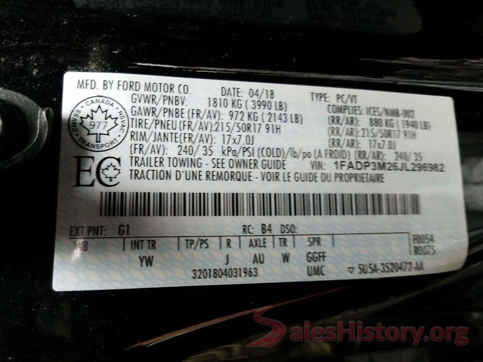 1FADP3M26JL296982 2018 FORD FOCUS