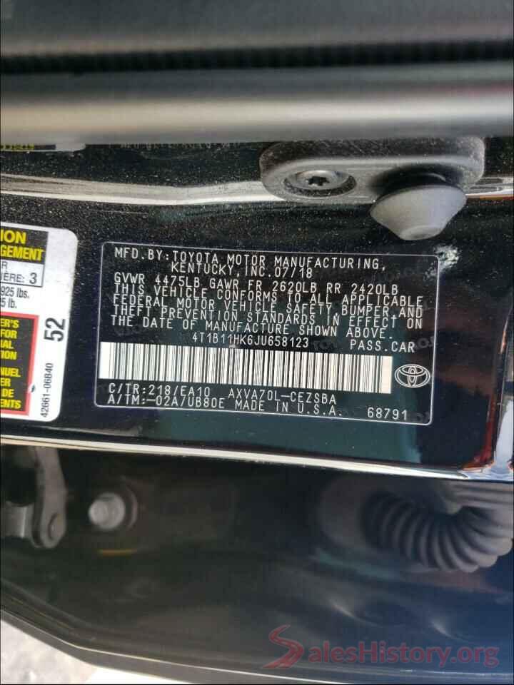 4T1B11HK6JU658123 2018 TOYOTA CAMRY