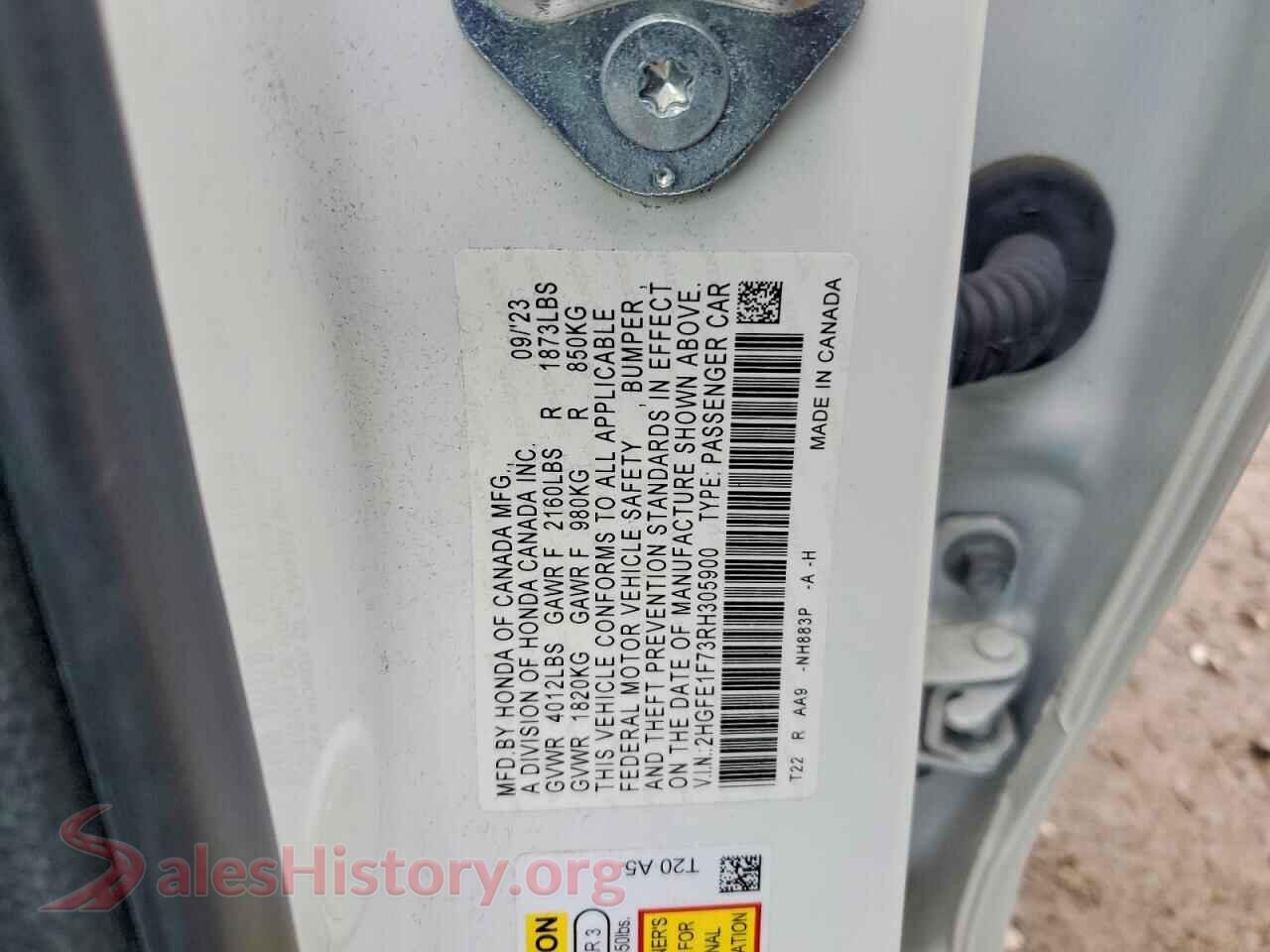 2024 HONDA CIVIC VIN 2HGFE1F73RH305900, trunk area