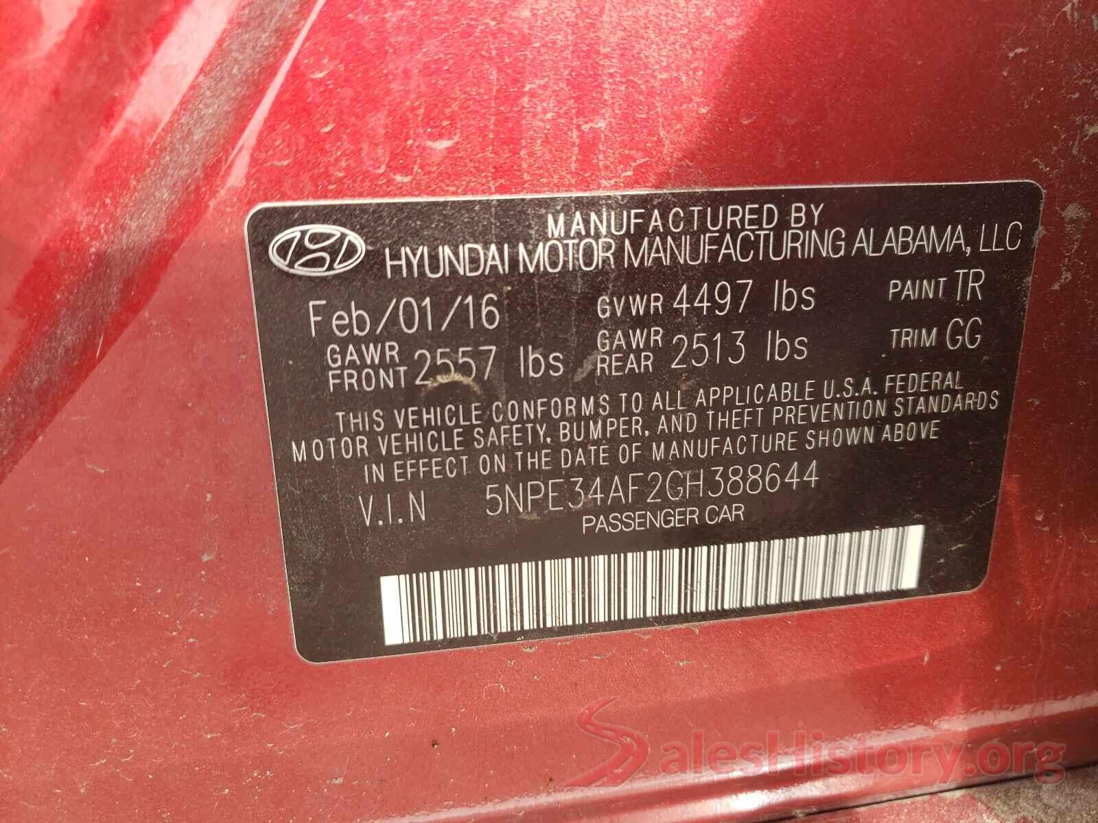 5NPE34AF2GH388644 2016 HYUNDAI SONATA