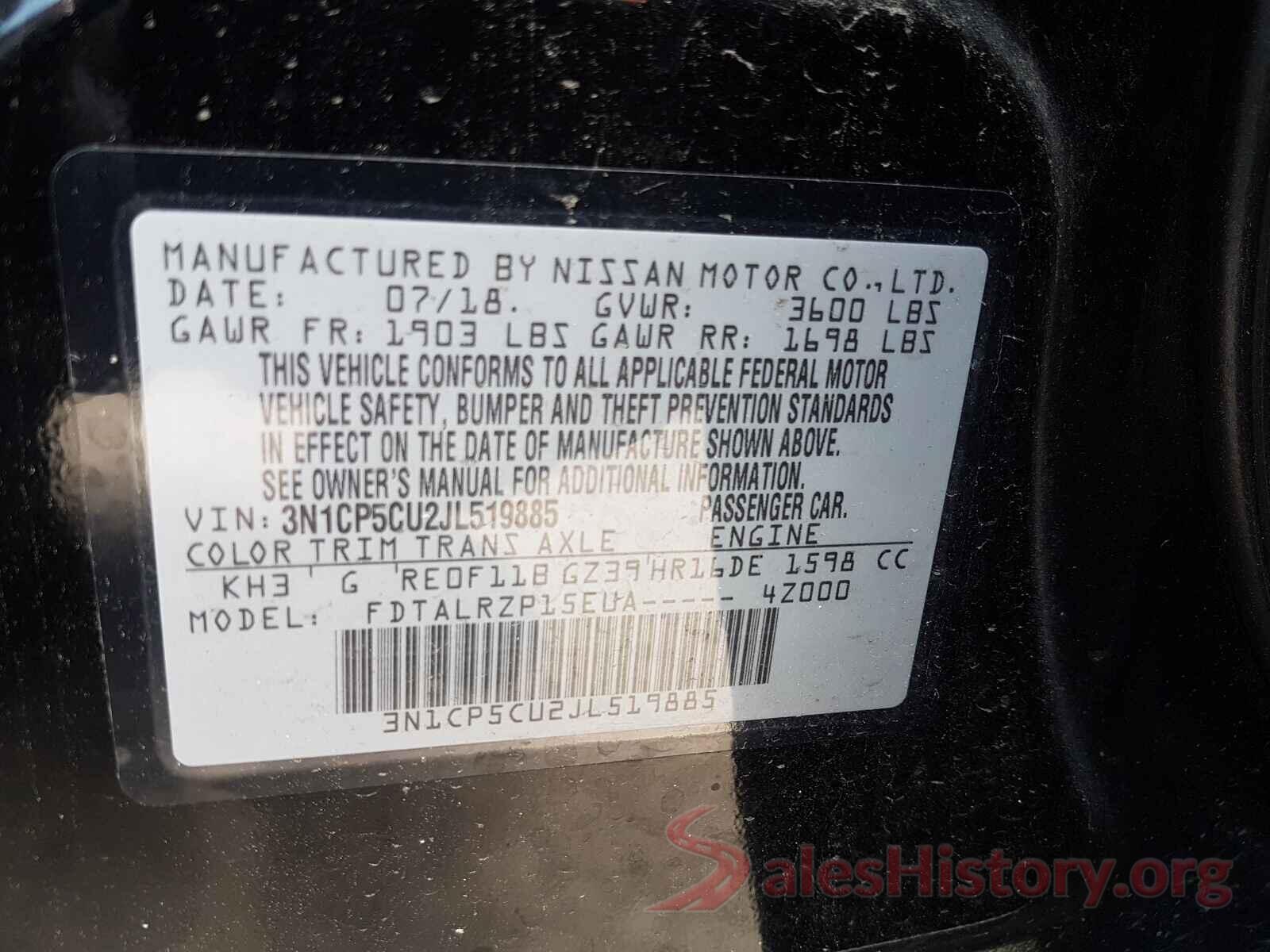 3N1CP5CU2JL519885 2018 NISSAN KICKS