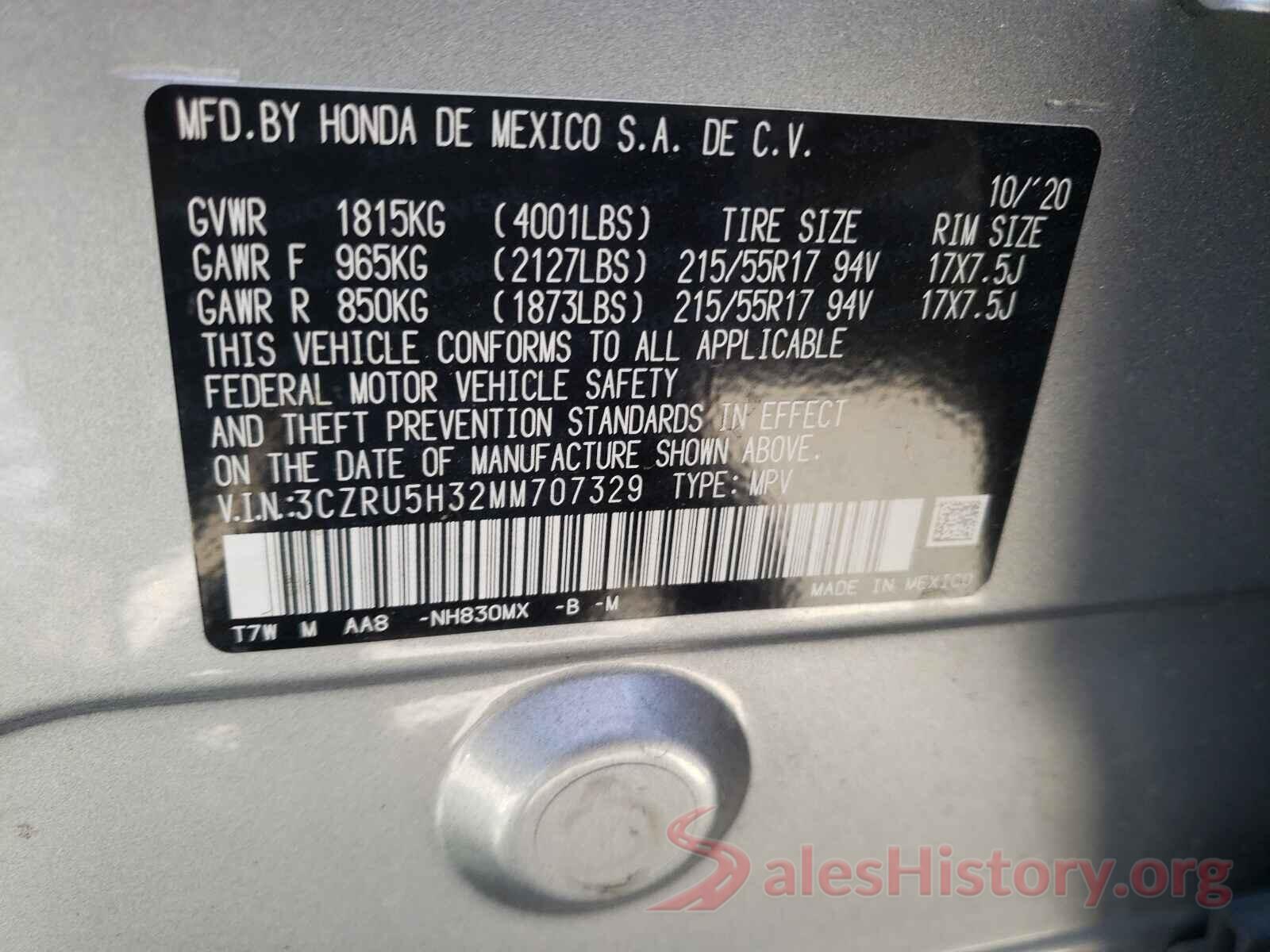 3CZRU5H32MM707329 2021 HONDA HR-V