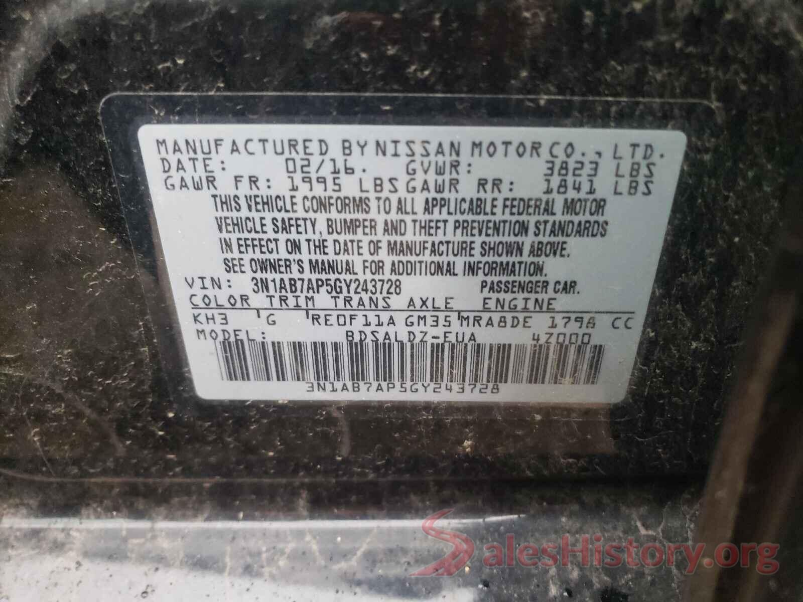 3N1AB7AP5GY243728 2016 NISSAN SENTRA