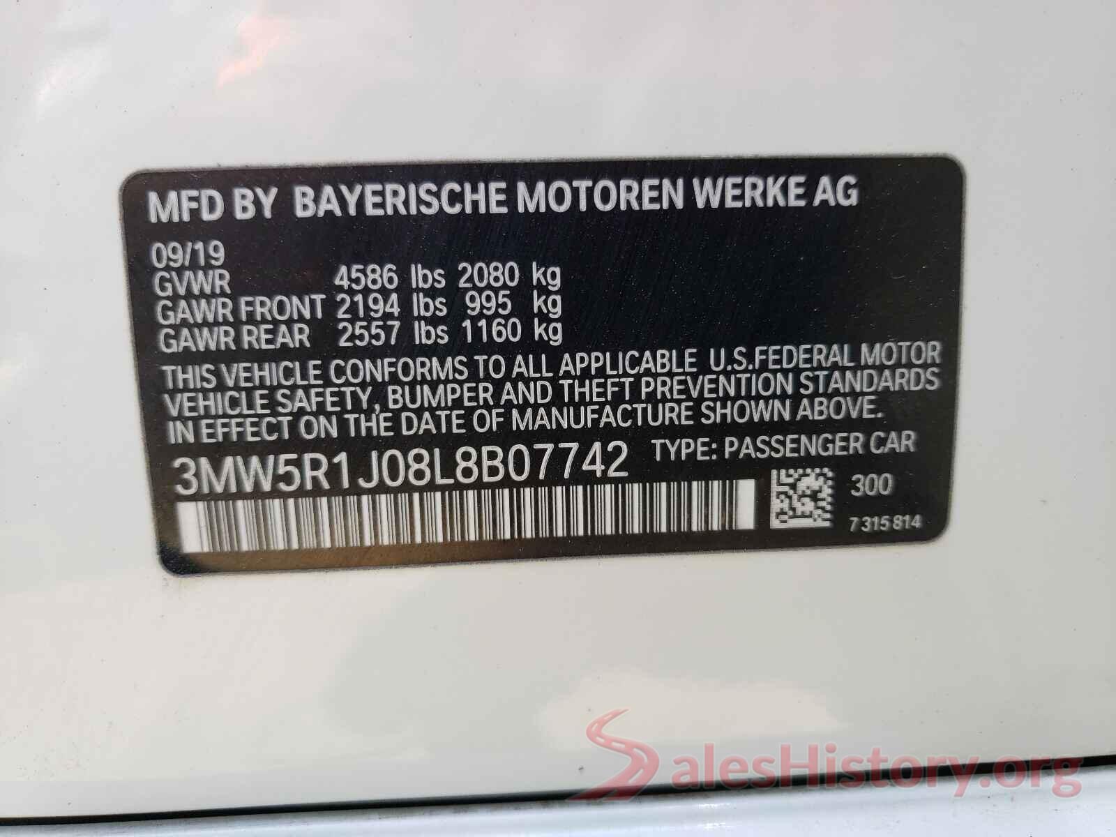 3MW5R1J08L8B07742 2020 BMW 3 SERIES