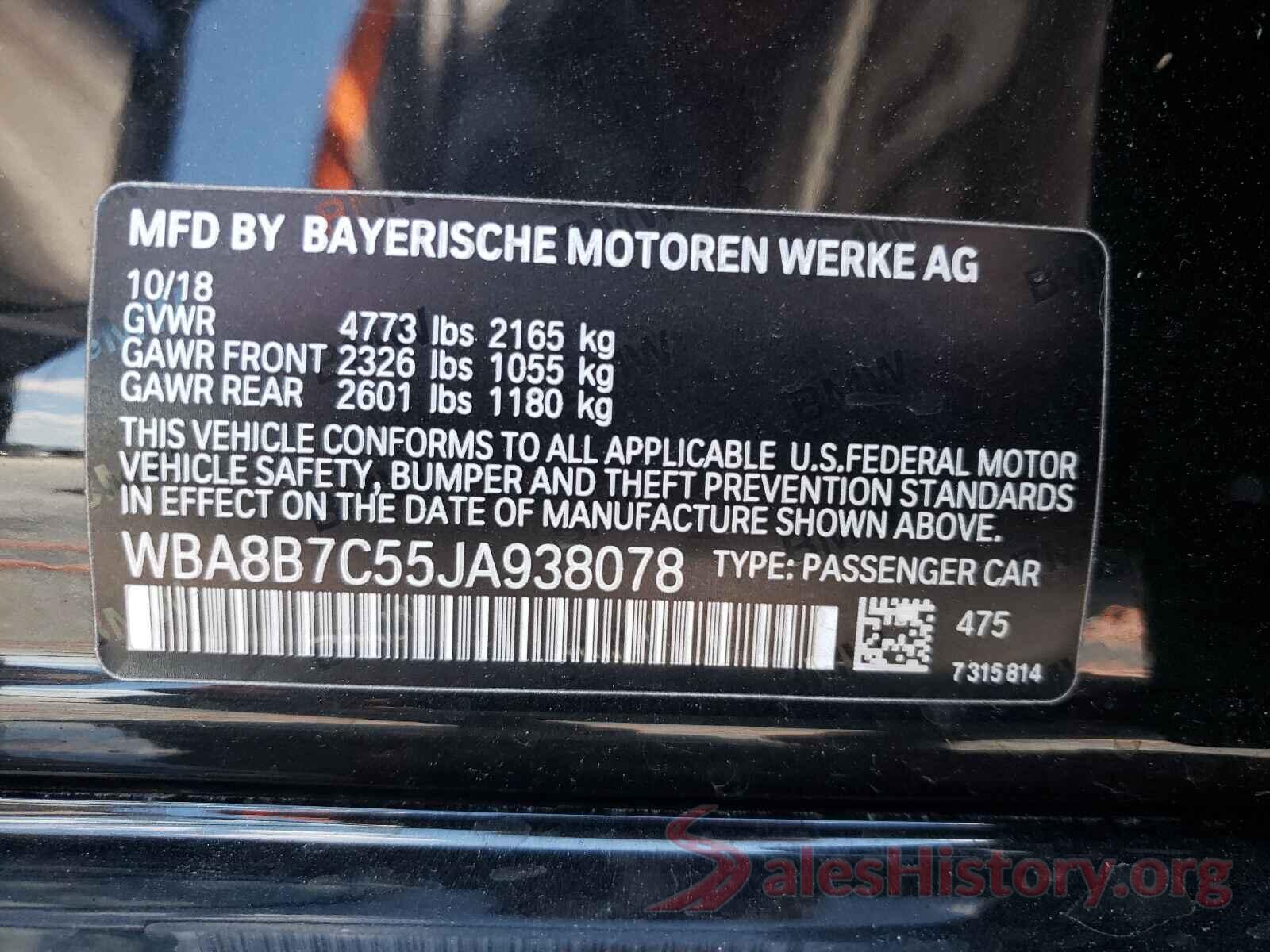 WBA8B7C55JA938078 2018 BMW 3 SERIES