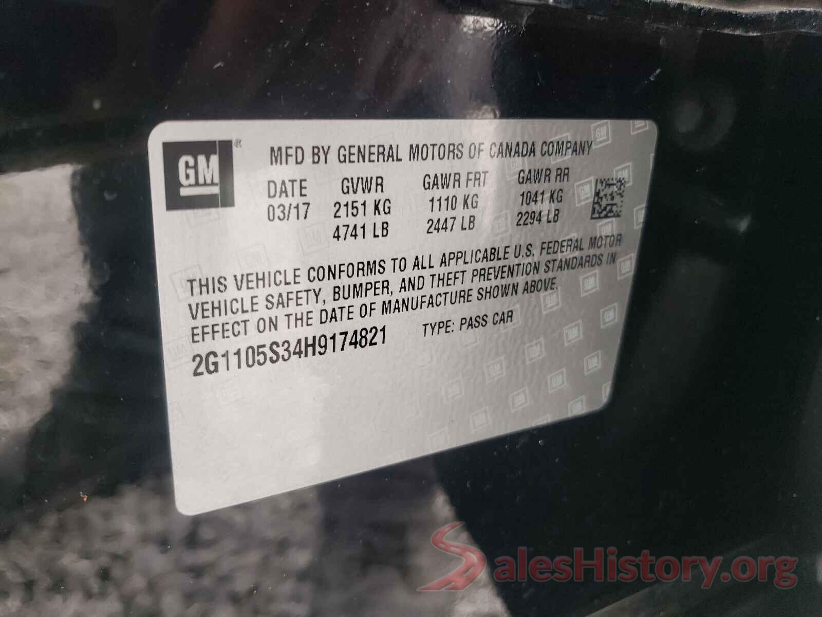 2G1105S34H9174821 2017 CHEVROLET IMPALA