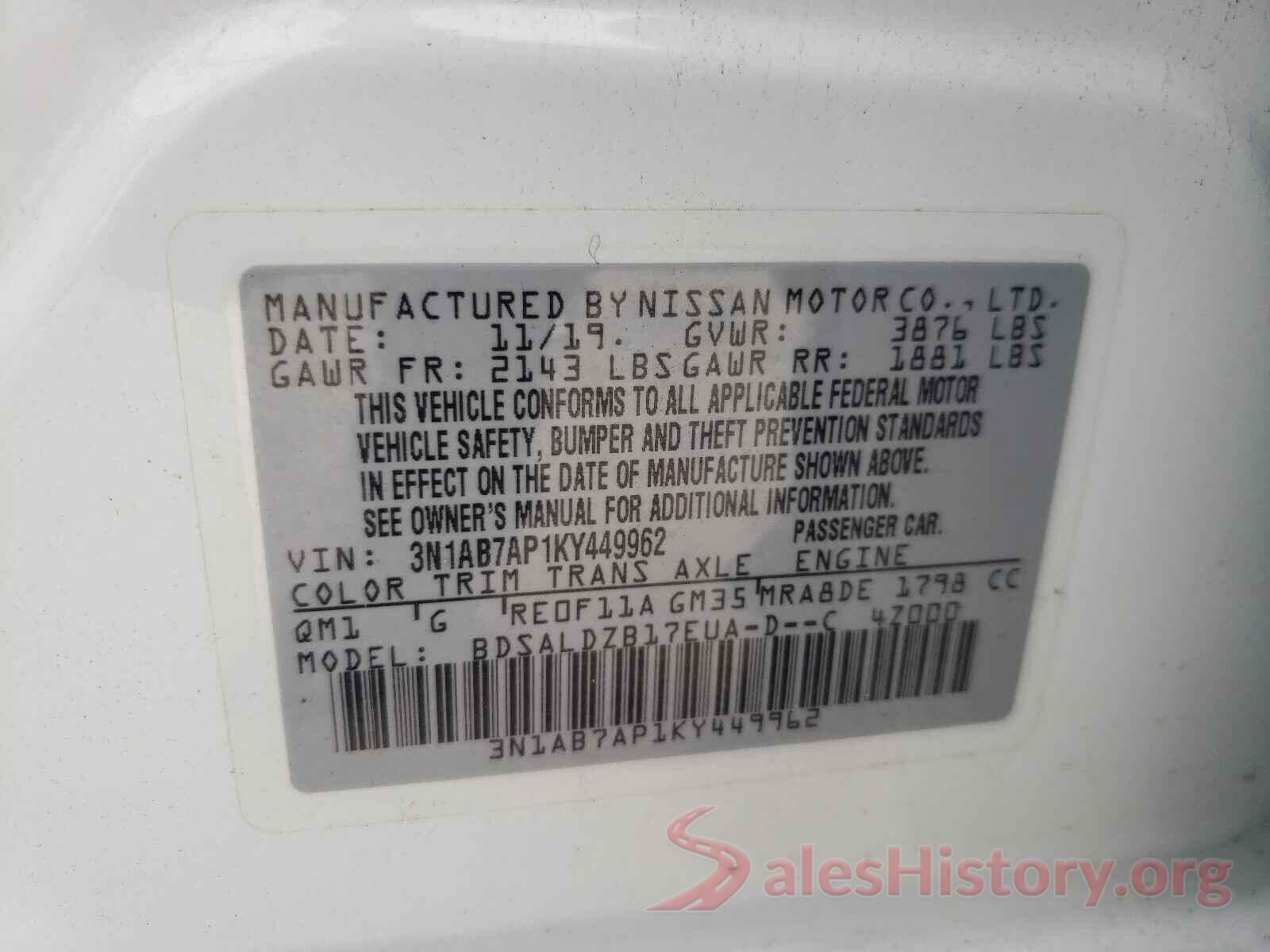 3N1AB7AP1KY449962 2019 NISSAN SENTRA