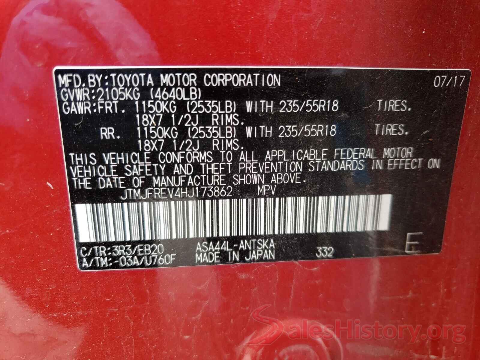 JTMJFREV4HJ173862 2017 TOYOTA RAV4