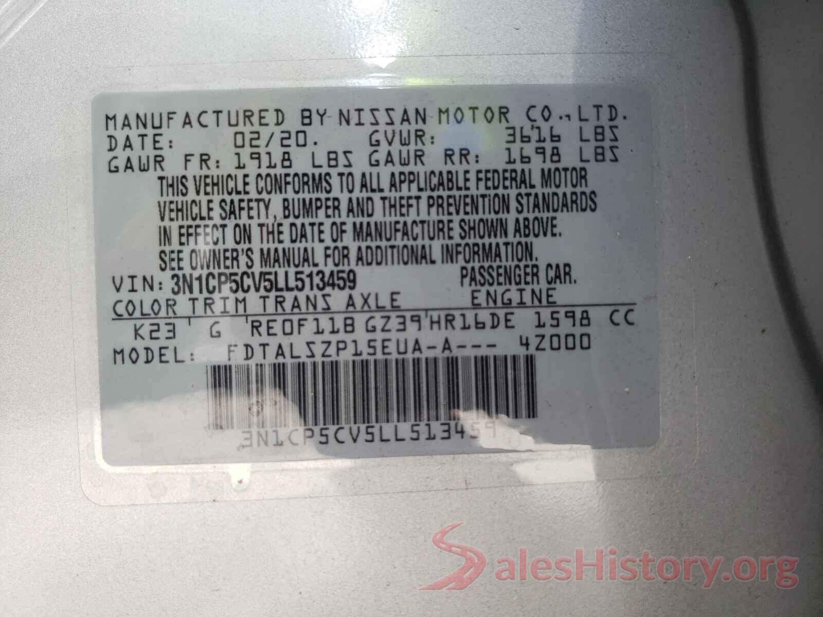 3N1CP5CV5LL513459 2020 NISSAN KICKS