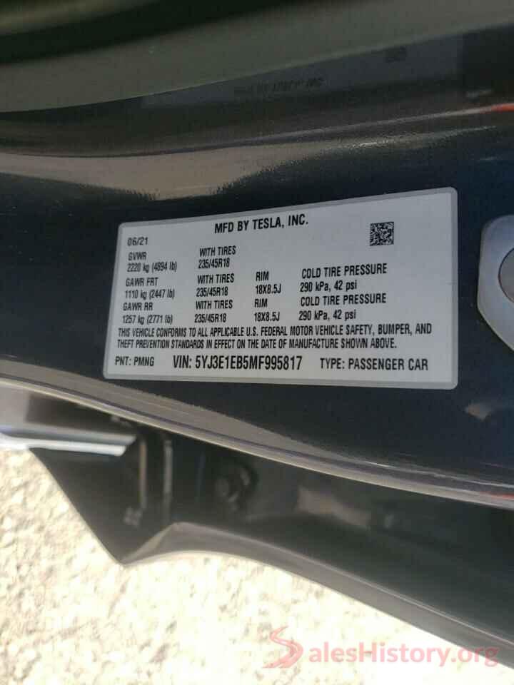 5YJ3E1EB5MF995817 2021 TESLA MODEL 3