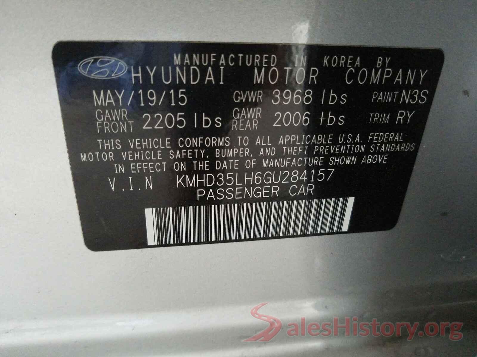 KMHD35LH6GU284157 2016 HYUNDAI ELANTRA