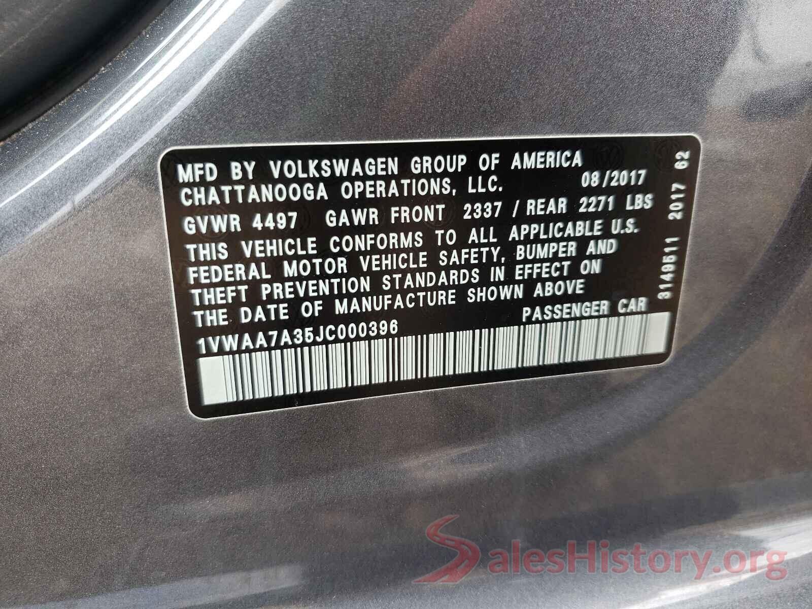 1VWAA7A35JC000396 2018 VOLKSWAGEN PASSAT