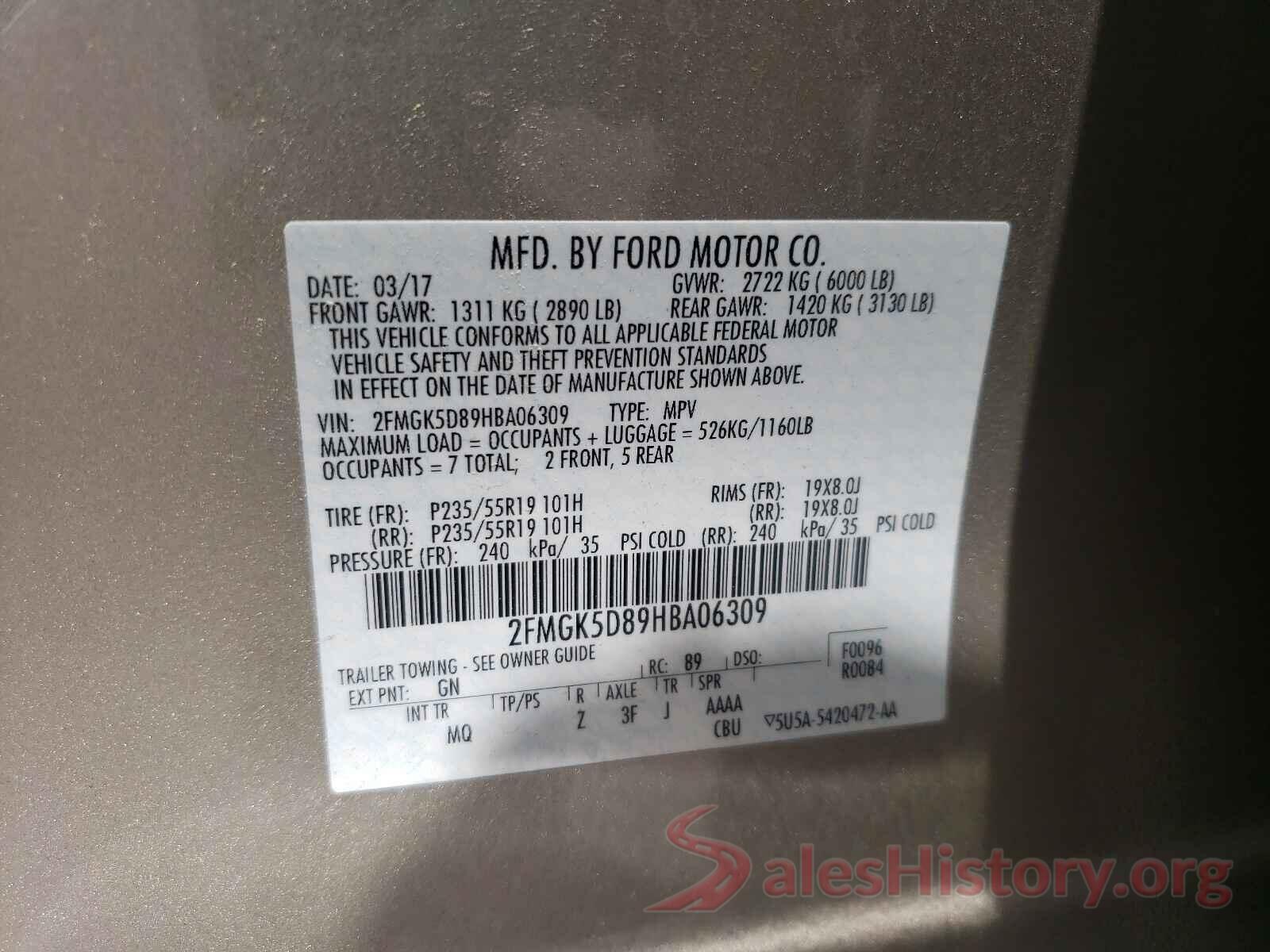 2FMGK5D89HBA06309 2017 FORD FLEX