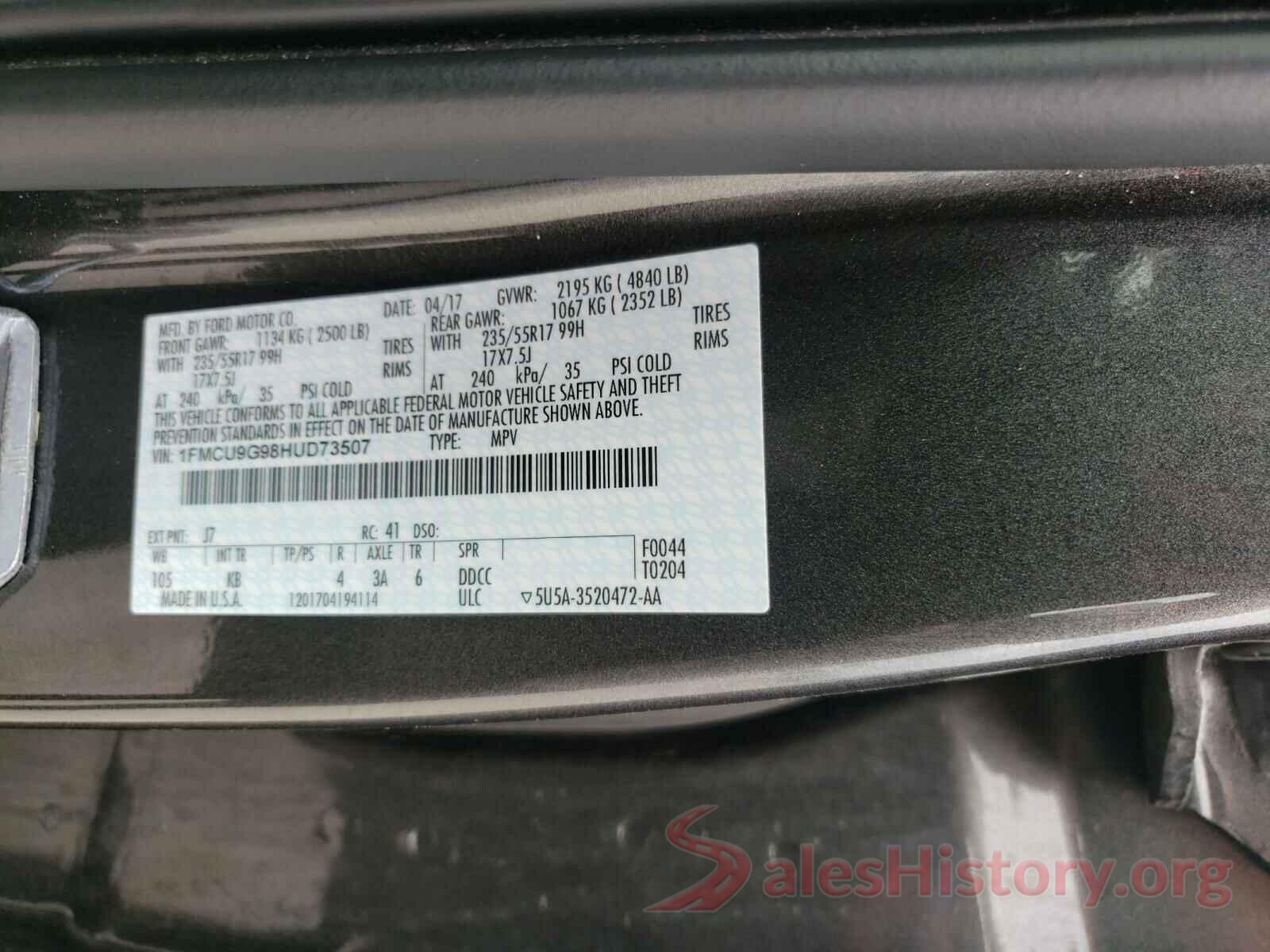 1FMCU9G98HUD73507 2017 FORD ESCAPE