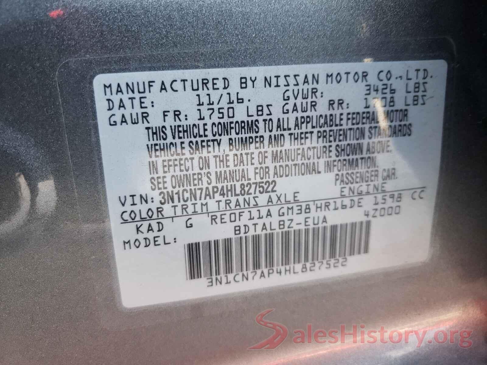 3N1CN7AP4HL827522 2017 NISSAN VERSA