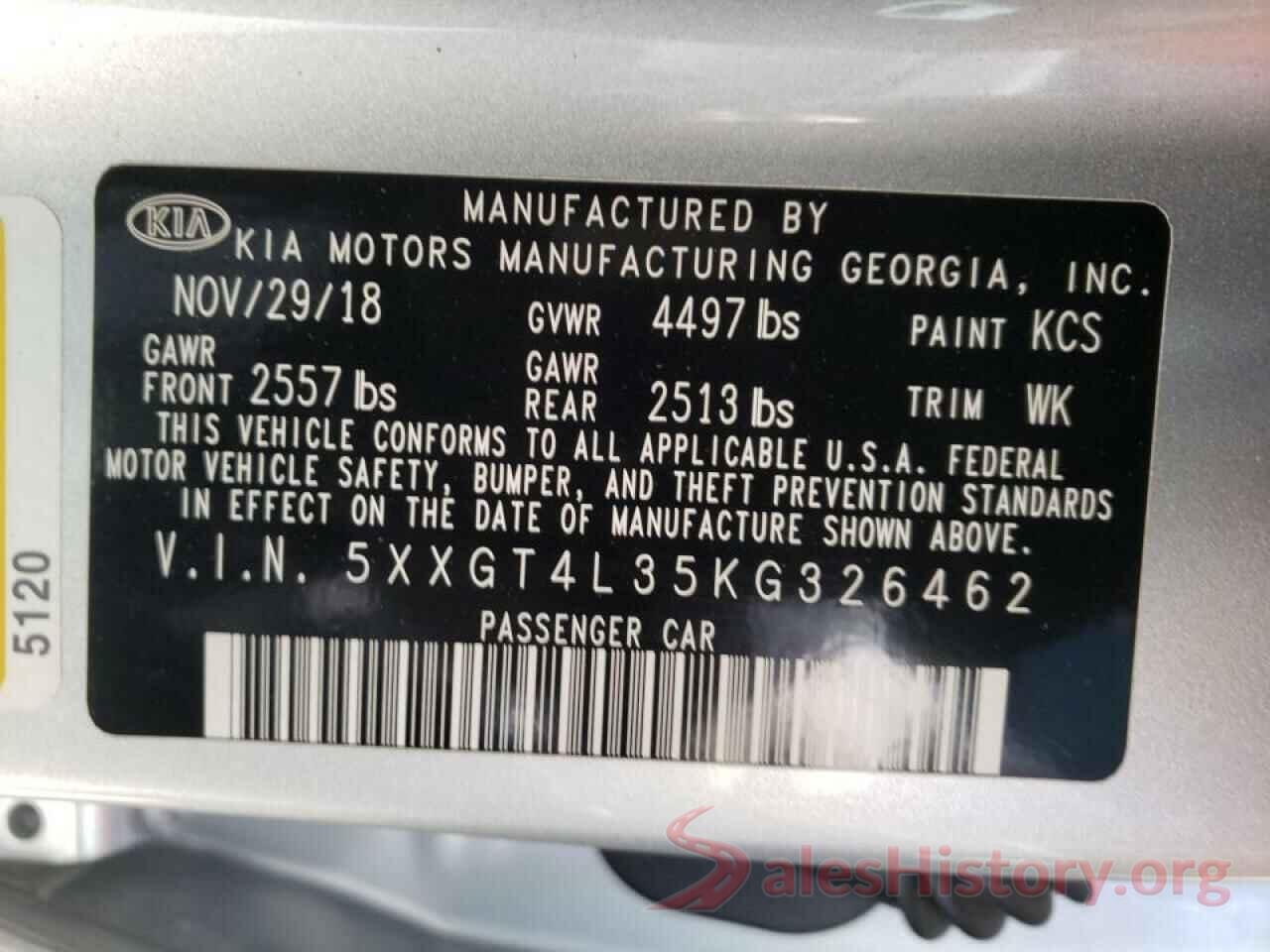 5XXGT4L35KG326462 2019 KIA OPTIMA