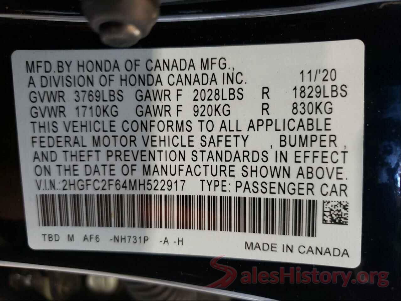 2HGFC2F64MH522917 2021 HONDA CIVIC