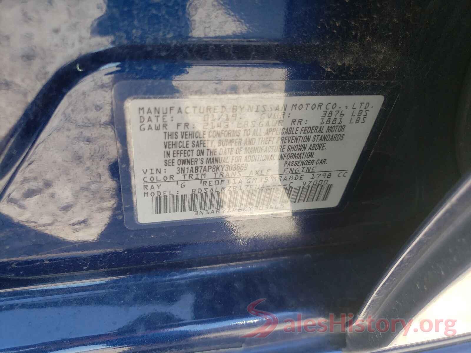 3N1AB7AP8KY303669 2019 NISSAN SENTRA