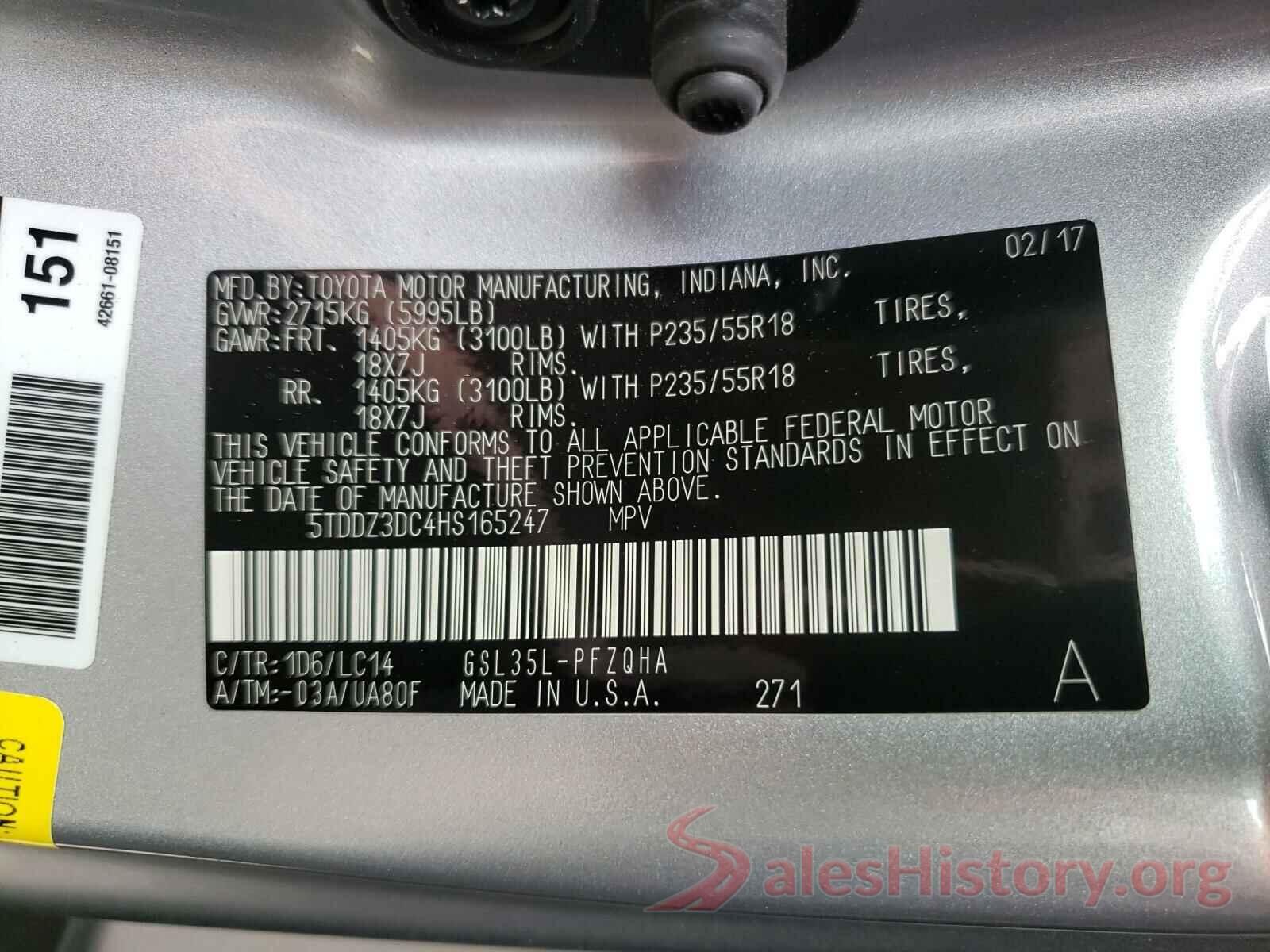 5TDDZ3DC4HS165247 2017 TOYOTA SIENNA