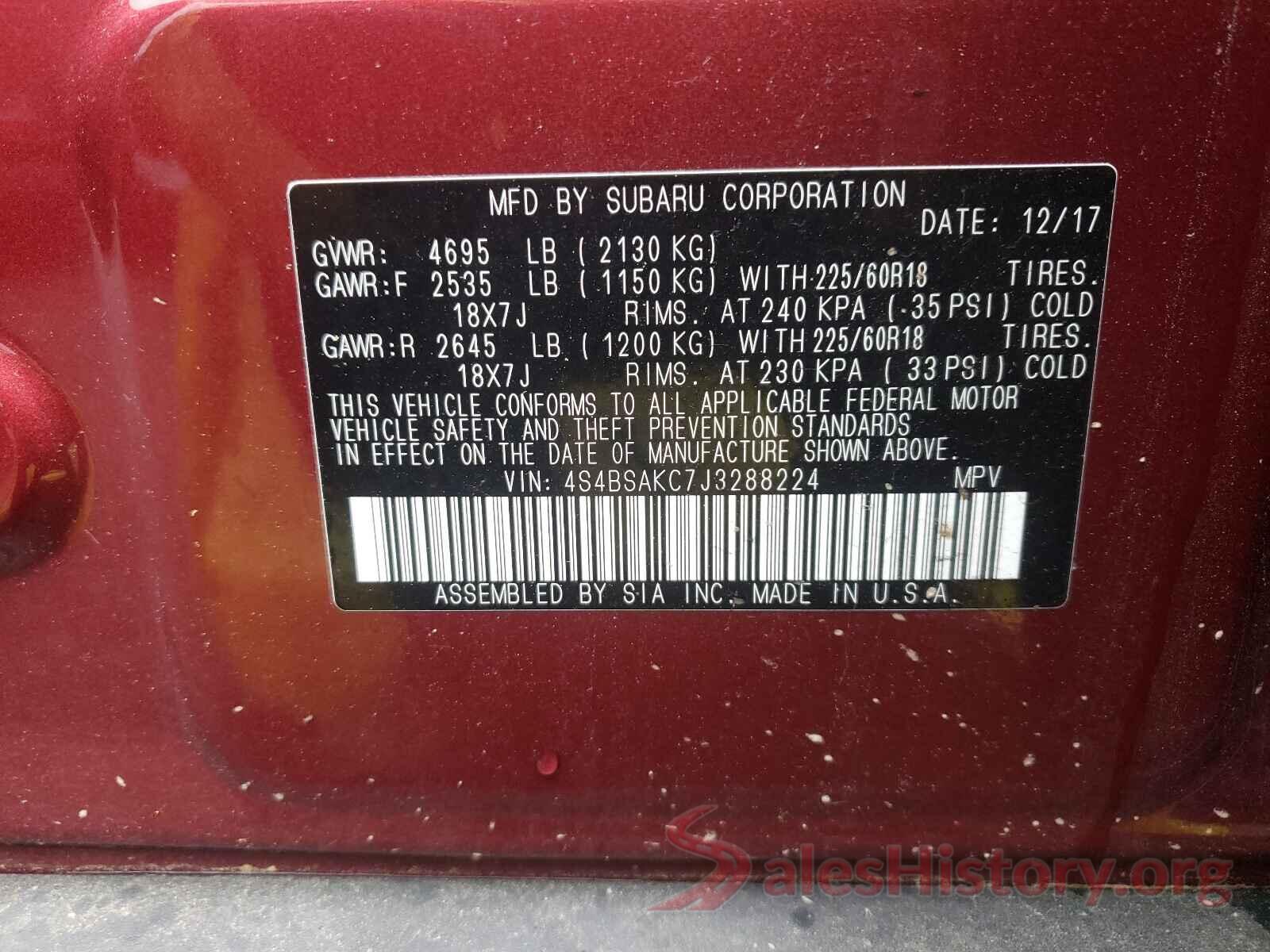 4S4BSAKC7J3288224 2018 SUBARU OUTBACK