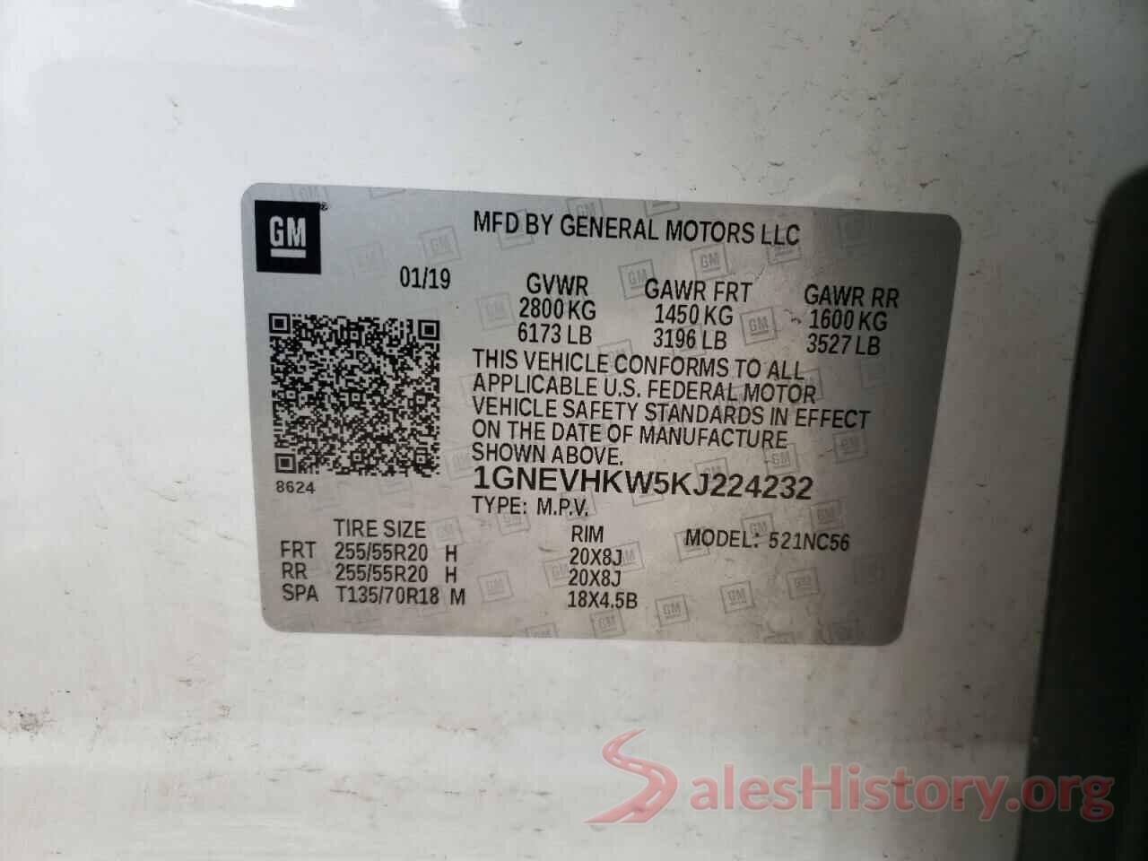 1GNEVHKW5KJ224232 2019 CHEVROLET TRAVERSE