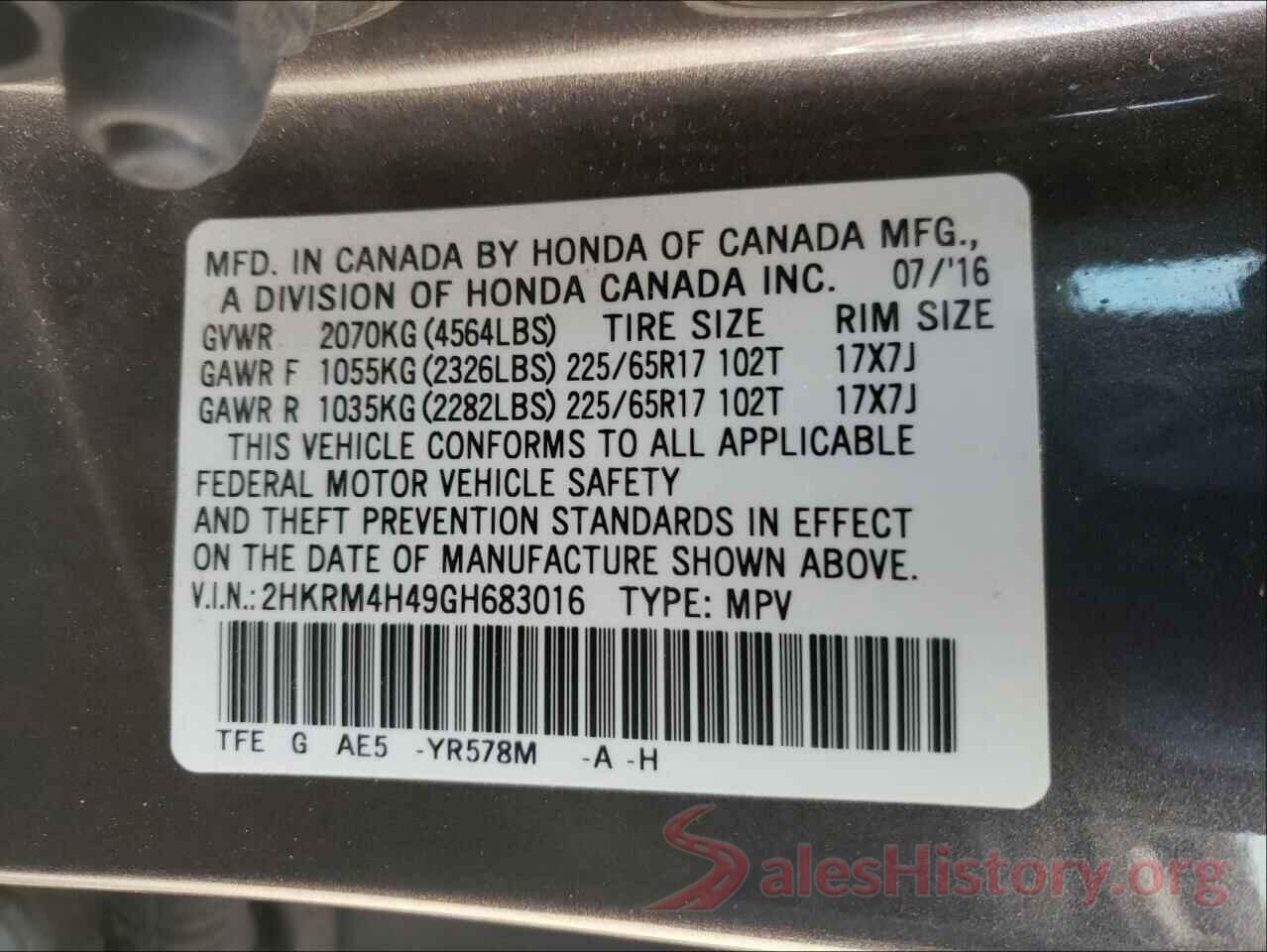 2HKRM4H49GH683016 2016 HONDA CRV