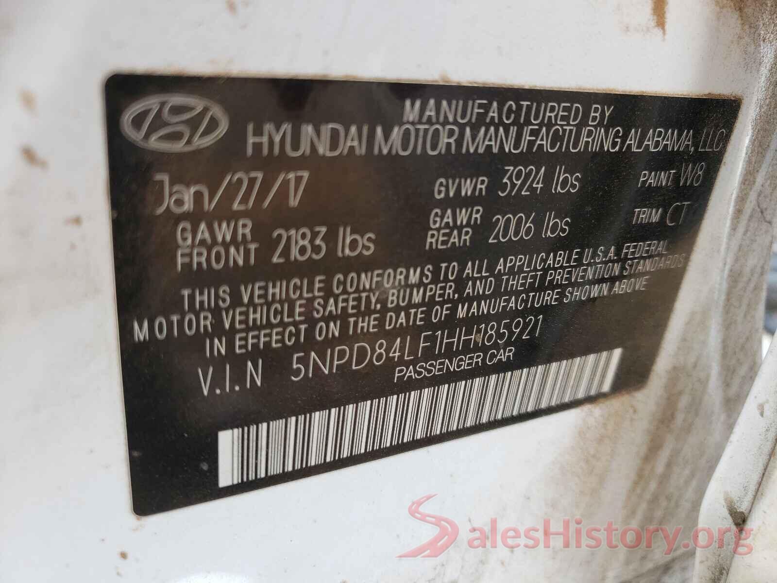 5NPD84LF1HH185921 2017 HYUNDAI ELANTRA