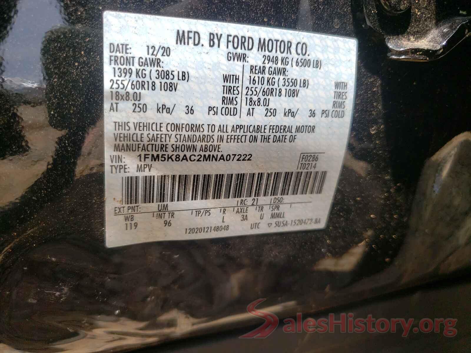 1FM5K8AC2MNA07222 2021 FORD EXPLORER