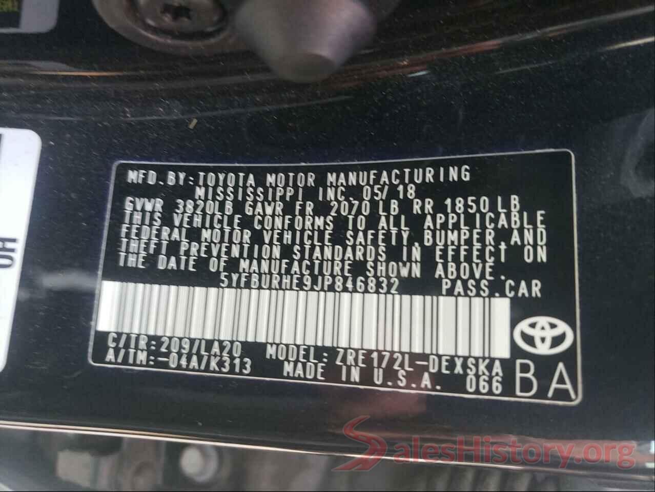 5YFBURHE9JP846832 2018 TOYOTA COROLLA