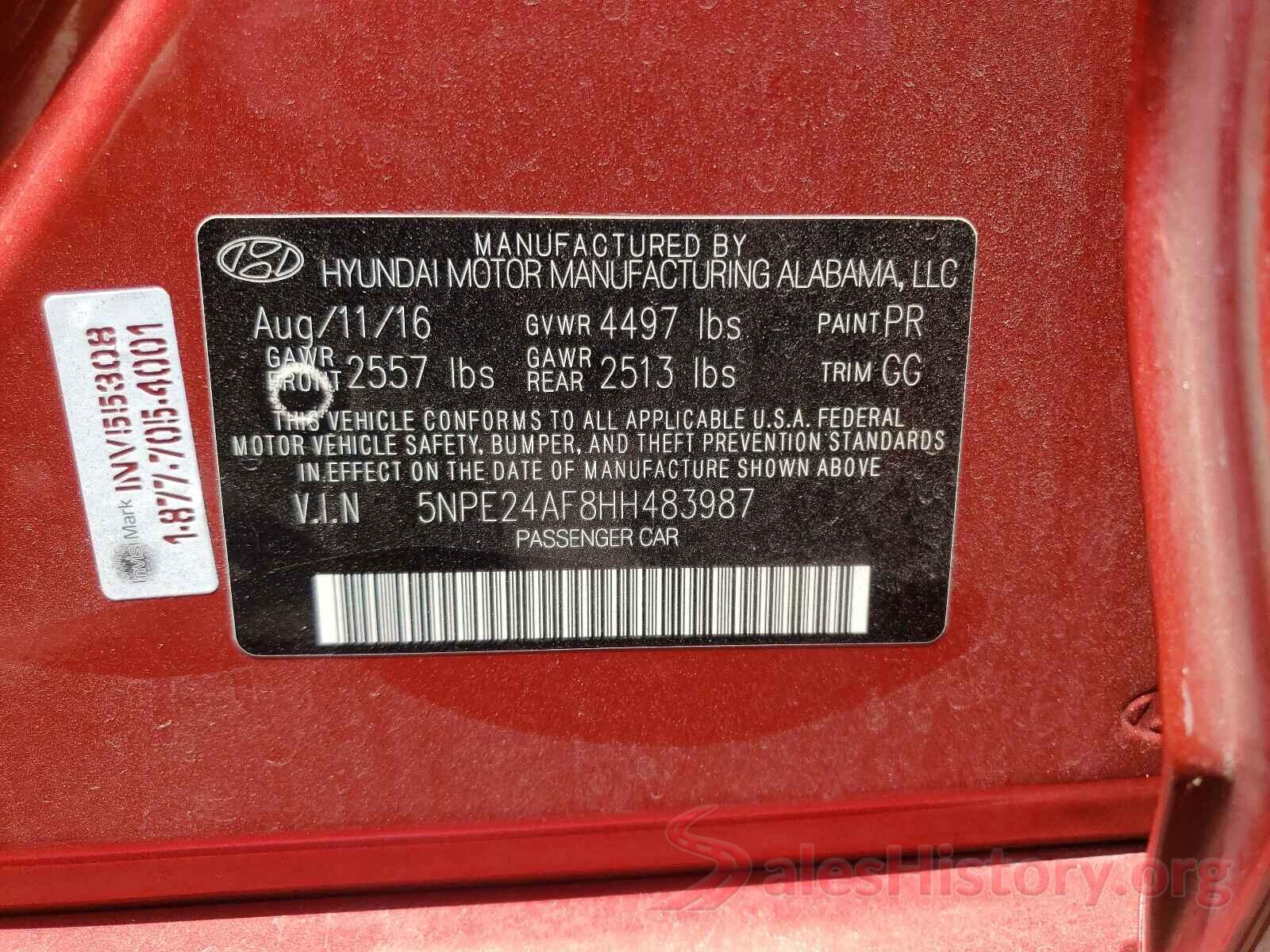 5NPE24AF8HH483987 2017 HYUNDAI SONATA