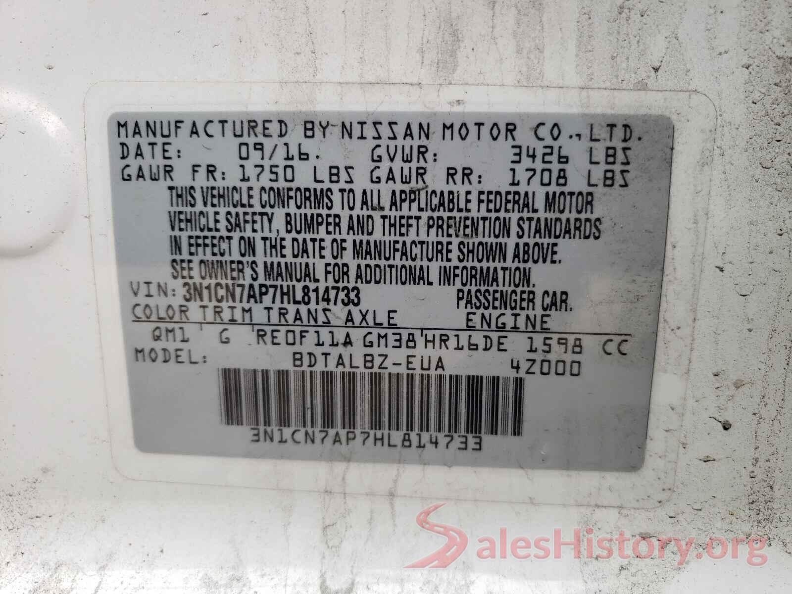 3N1CN7AP7HL814733 2017 NISSAN VERSA