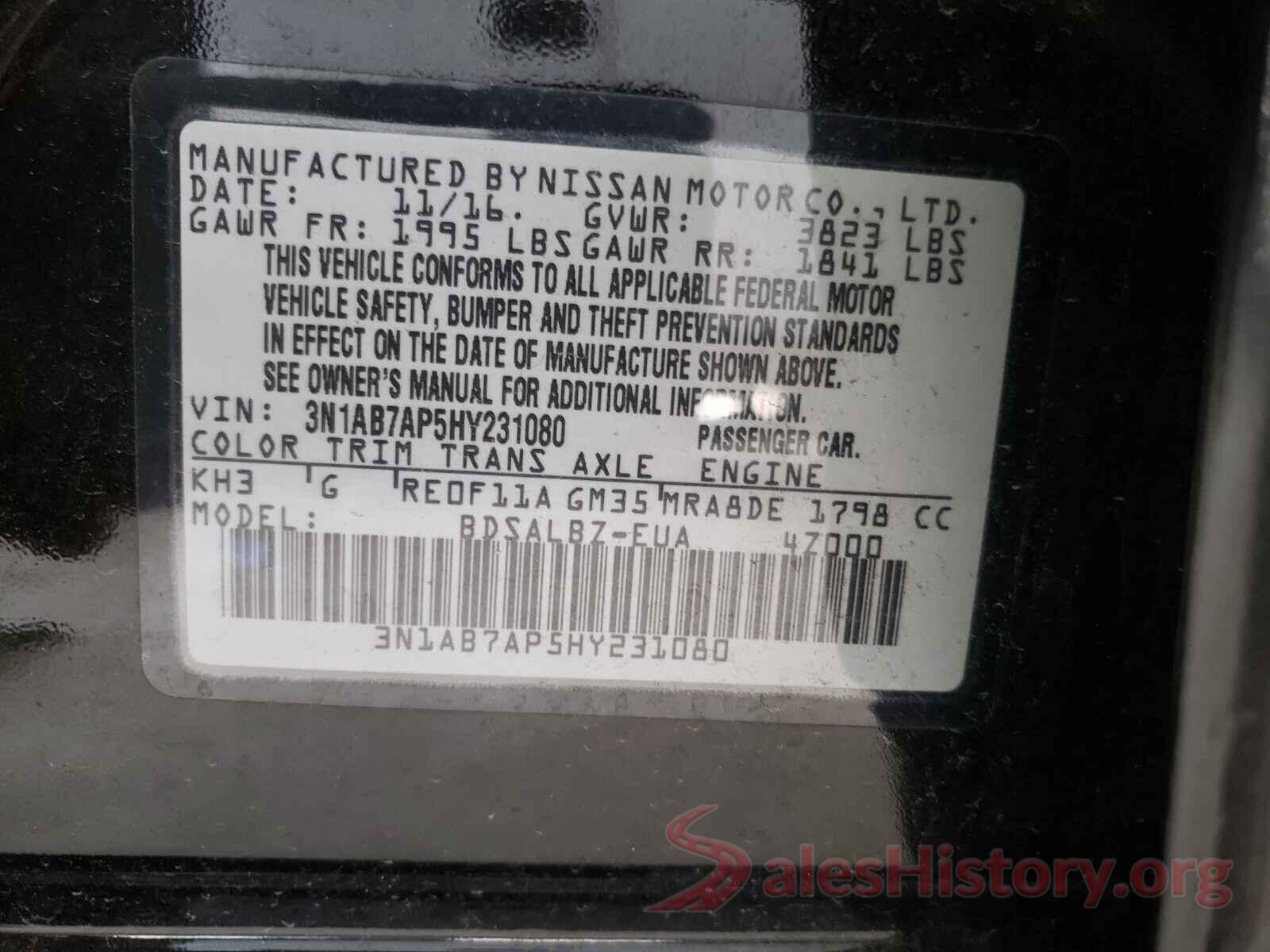 3N1AB7AP5HY231080 2017 NISSAN SENTRA