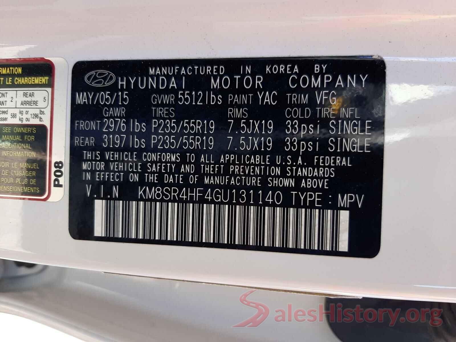 KM8SR4HF4GU131140 2016 HYUNDAI SANTA FE