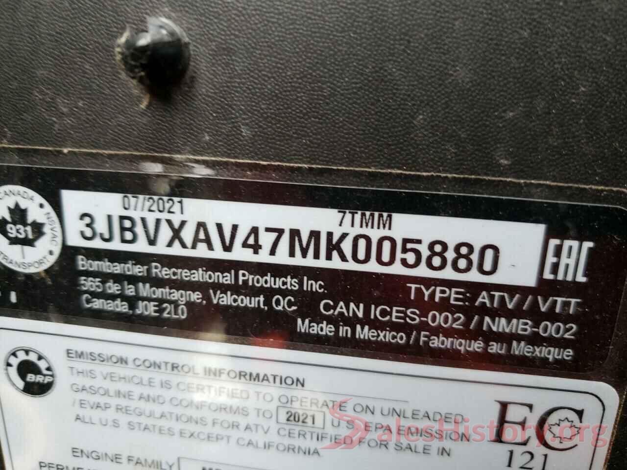 3JBVXAV47MK005880 2021 CAN-AM SIDEBYSIDE