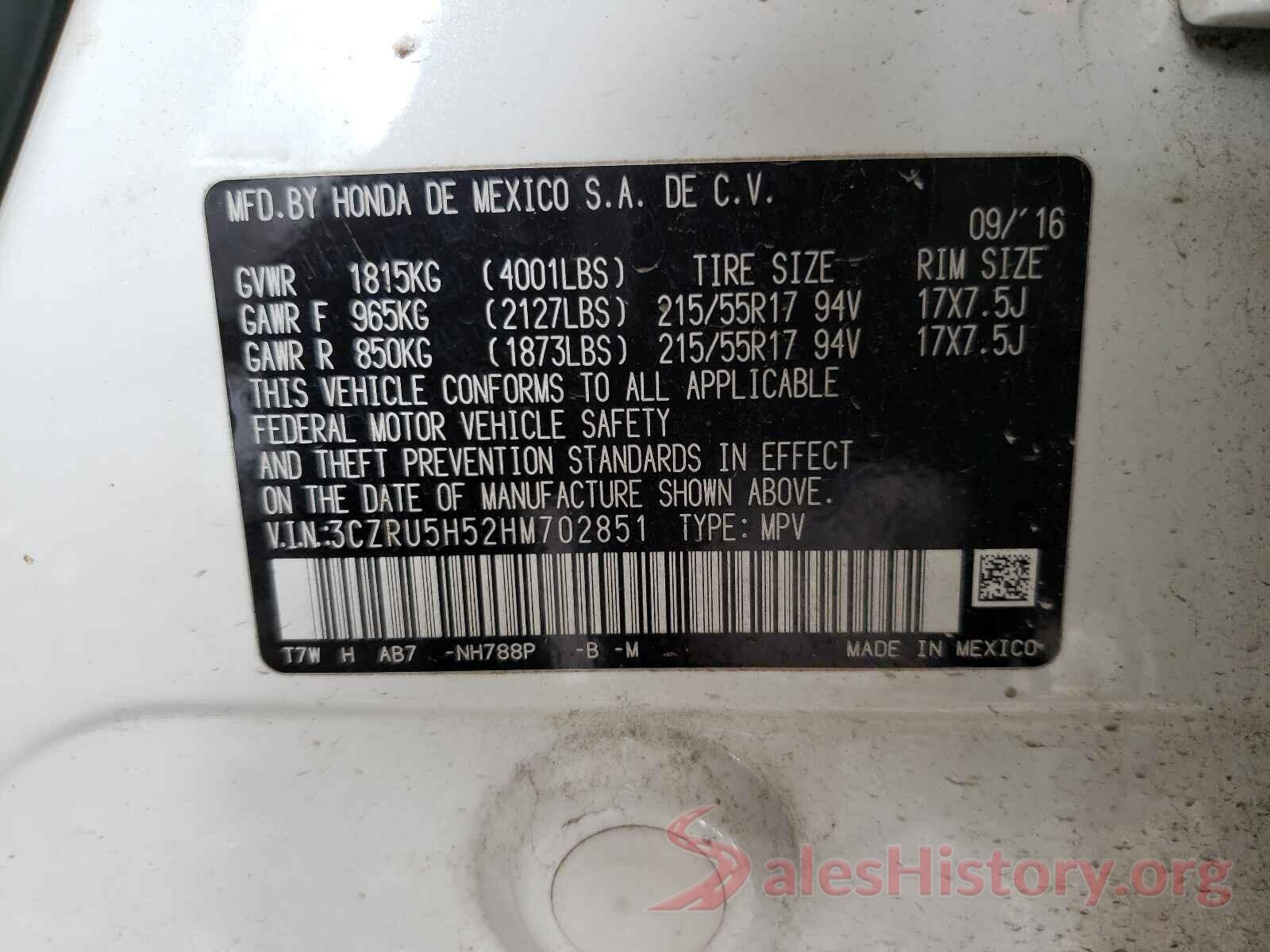 3CZRU5H52HM702851 2017 HONDA HR-V