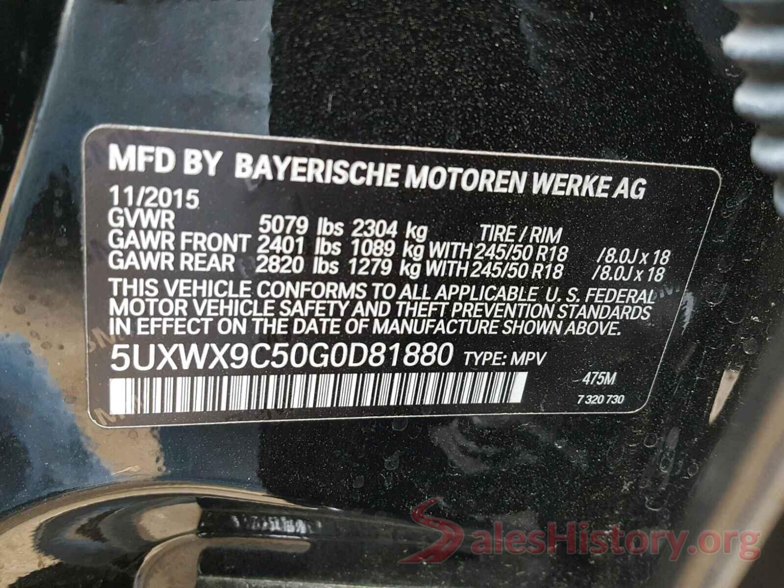 5UXWX9C50G0D81880 2016 BMW X3