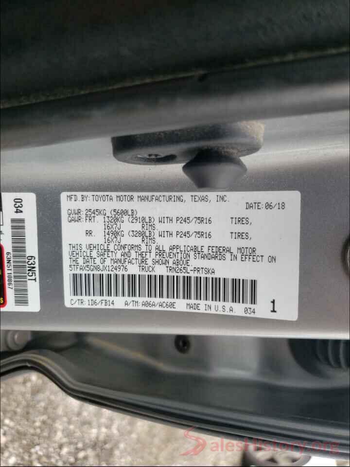 5TFAX5GN8JX124976 2018 TOYOTA TACOMA