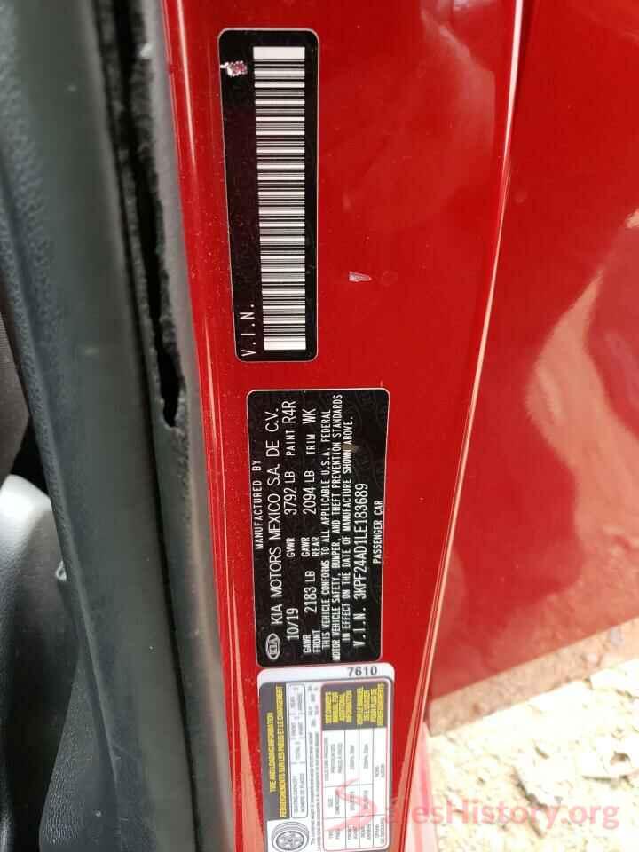 3KPF24AD1LE183689 2020 KIA FORTE