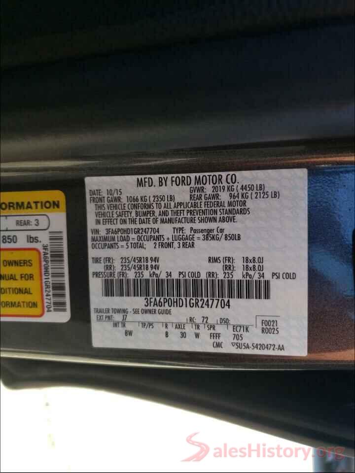 3FA6P0HD1GR247704 2016 FORD FUSION